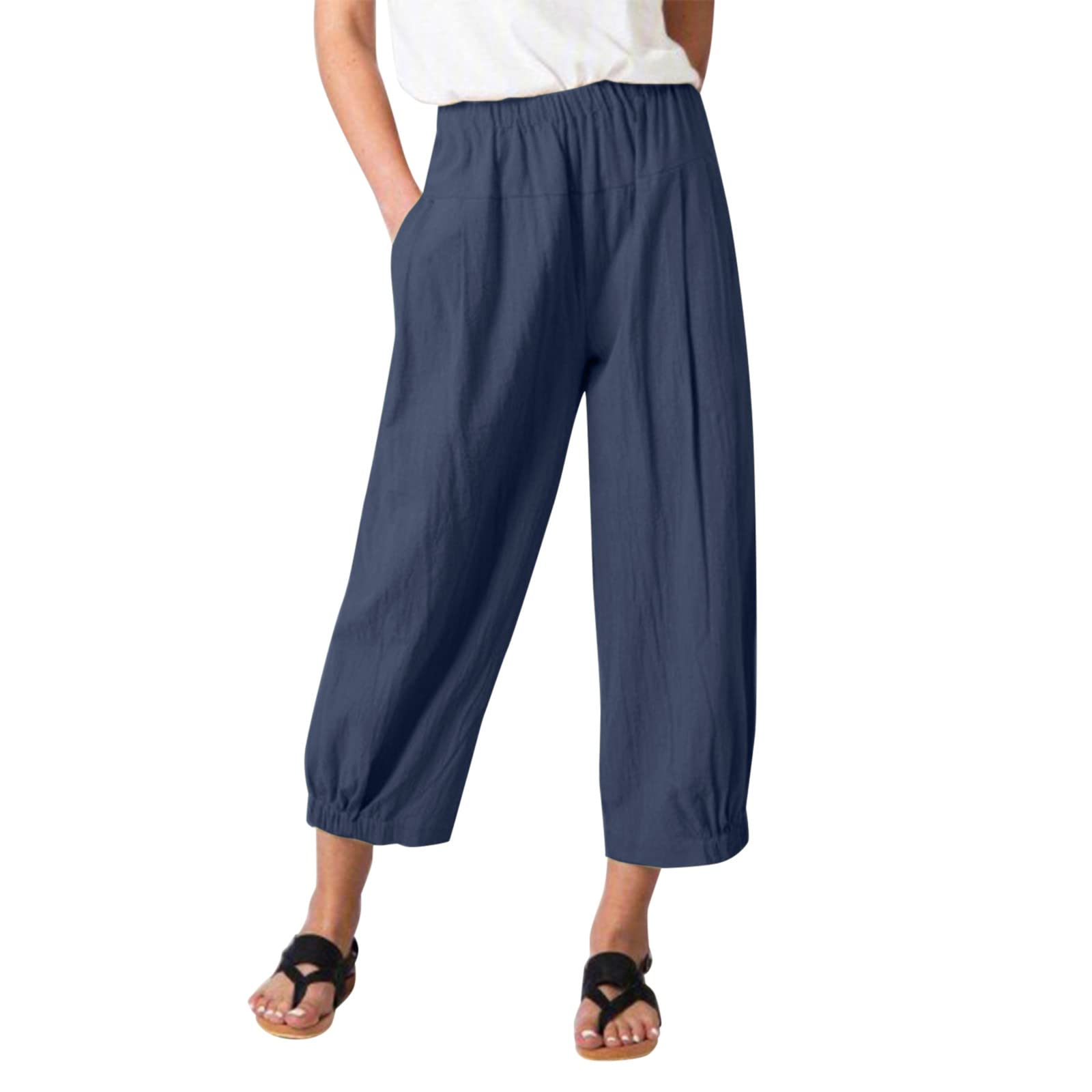 Women's High Waist Palazzo Pants - Straight Leg Casual Cropped Pants with Elastic Waist & Solid Color - Perfect for Work, Travel & Everyday Wear