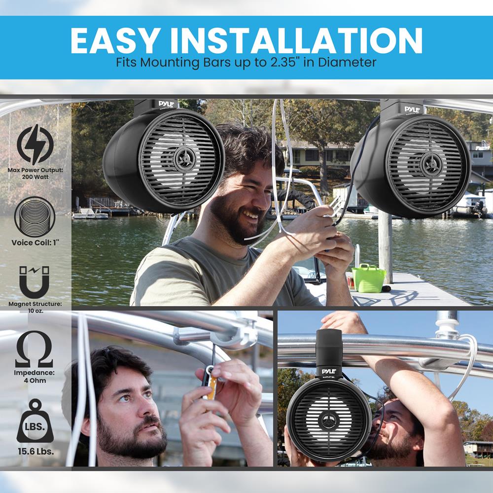 Waterproof Marine Wakeboard Bluetooth Speaker System - Portable Wireless Boating Speaker for Wakeboarding, Surfing & Outdoor Adventures
