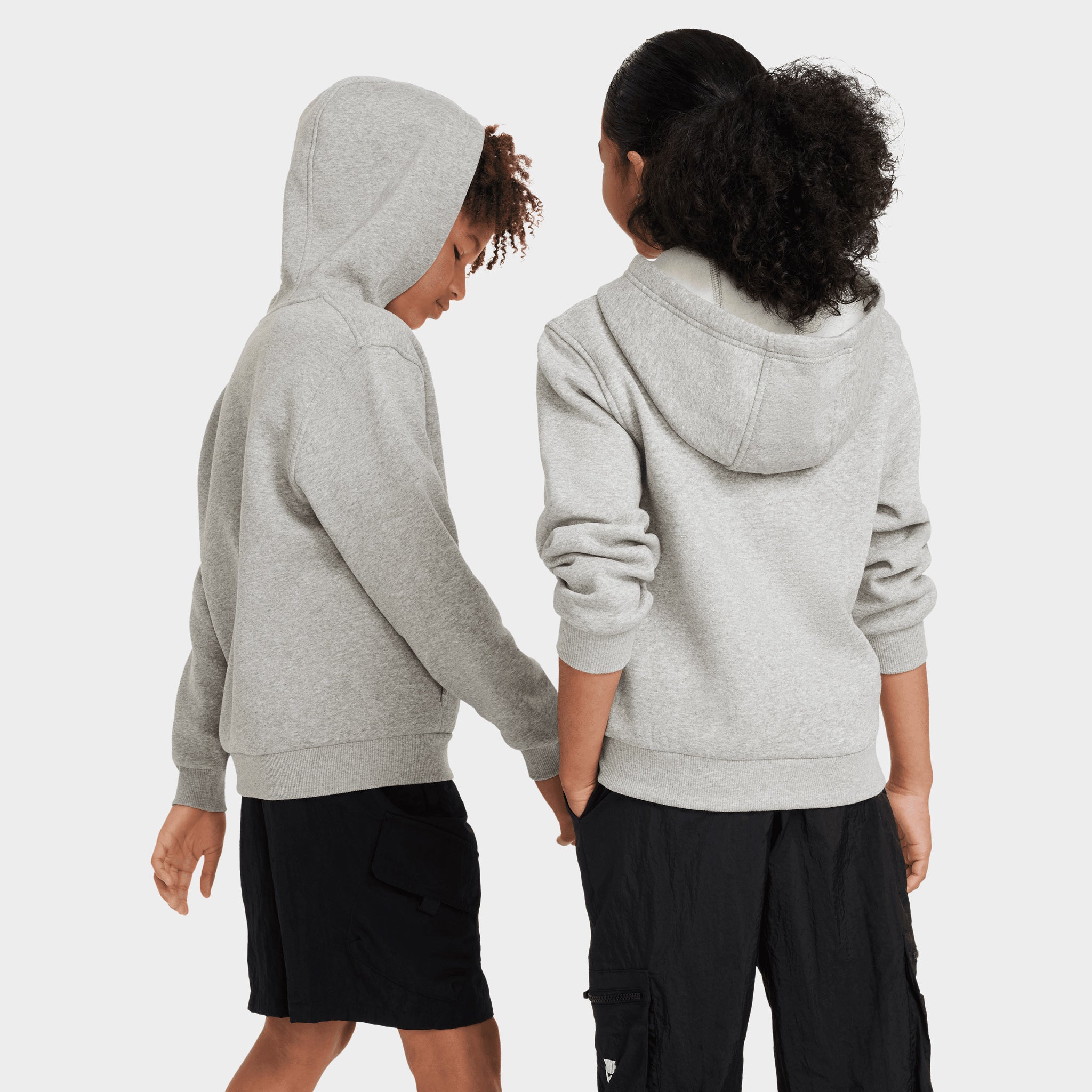 Nike Sportswear Club Fleece Juniors' Full Zip Hoodie - Dark Grey Heather/Base Grey/White | Warm & Comfortable Fleece Jacket for Girls | Perfect for School, Gym & Casual Wear
