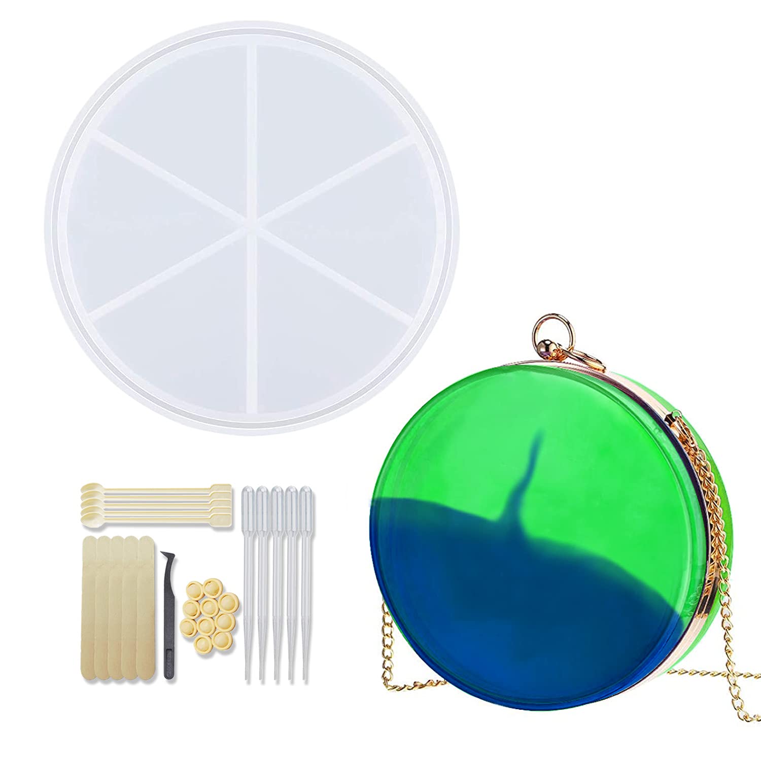 Resin Clutch Bag Silicone Mold for DIY Crafting - Round Shaker Purse Mold with Tools (1pc) - Perfect for Handmade Jewelry, Gifts & Resin Art Projects