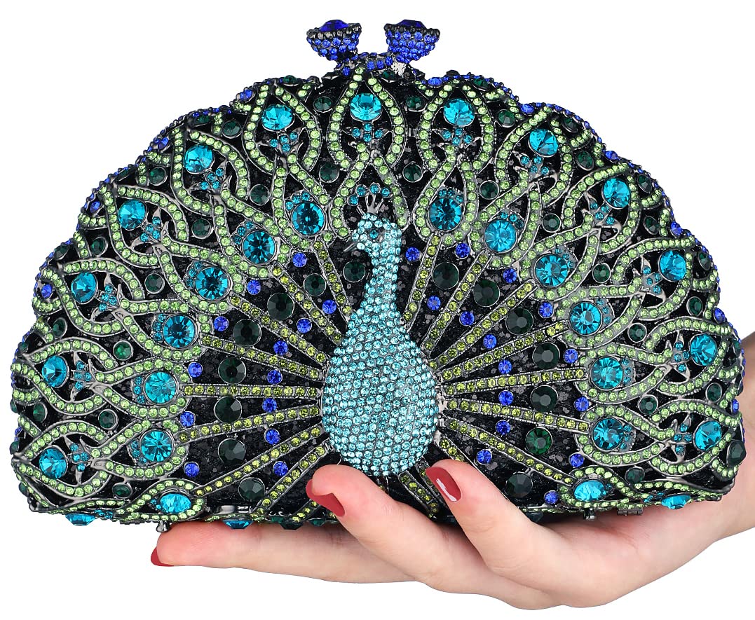 Sparkly Peacock Rhinestone Crystal Evening Clutch Bag for Women - Luxury Wedding Party Purse, Bride Accessory | Perfect for Evening Galas, Prom Nights & Special Occasions