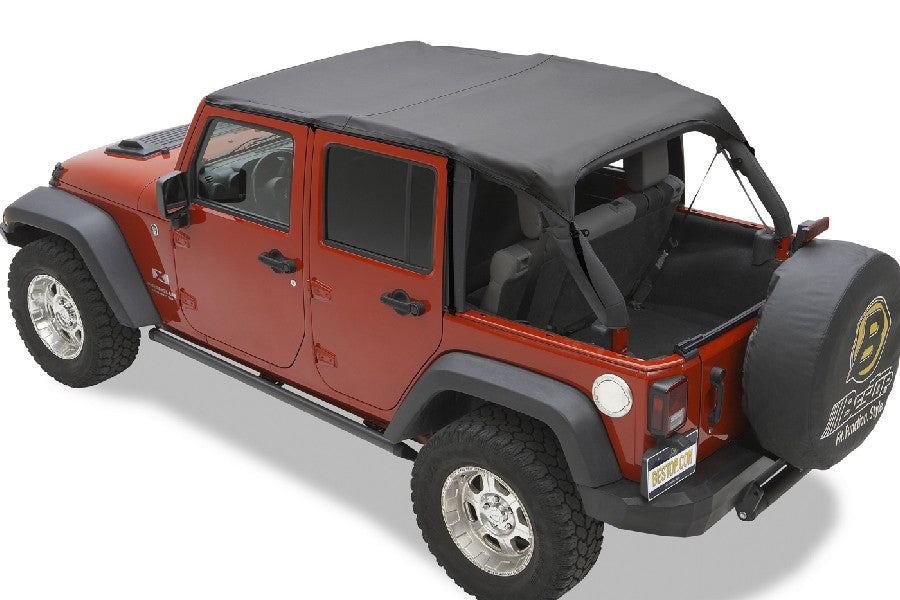 2010-2018 Jeep Wrangler JK 4-Door Bestop Header Extended Safari Style Bikini Top - Black Diamond | Convertible Soft Top for Off-Road & Summer Driving