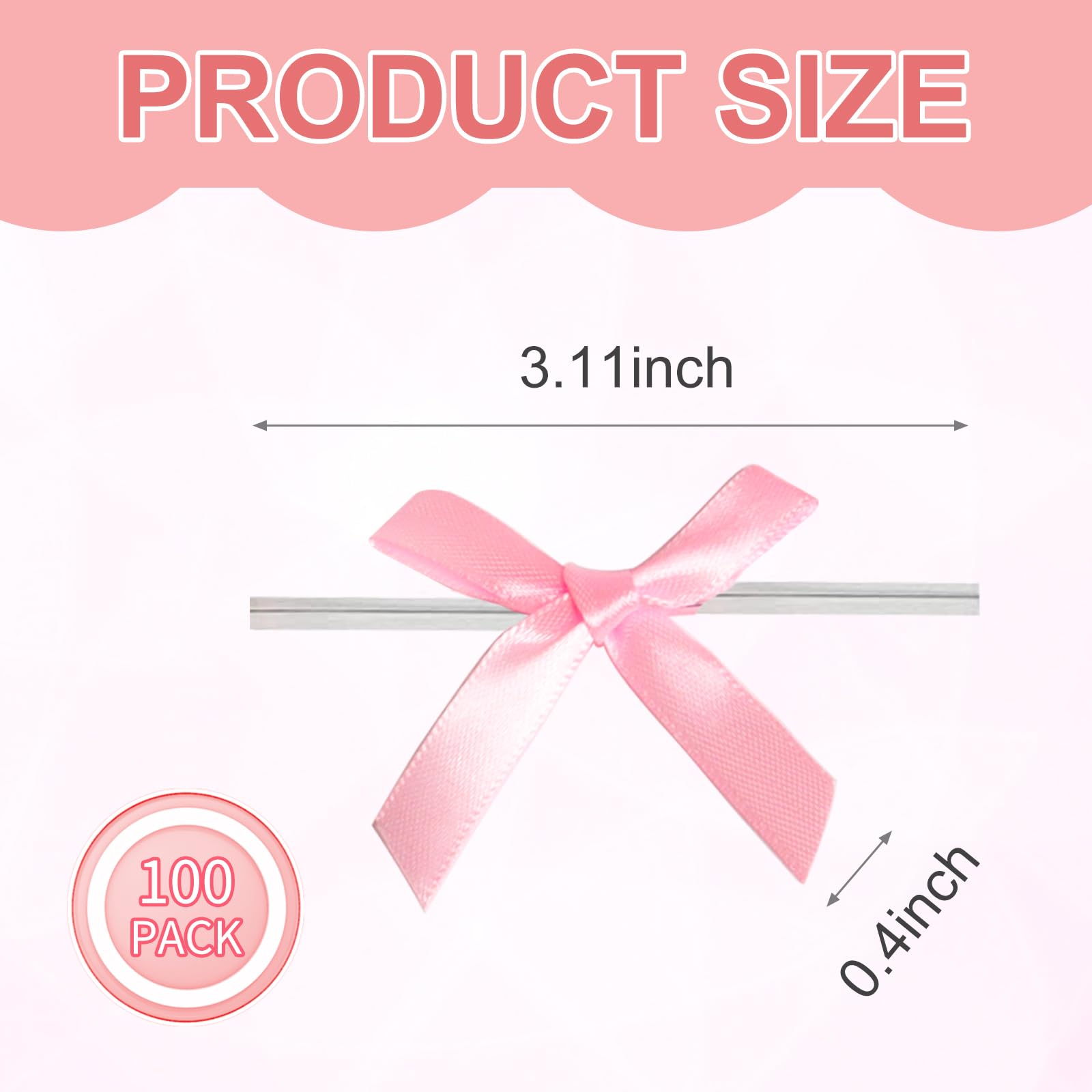 100 Pack Pink Satin Ribbon Twist Tie Bows - DIY Gift Wrapping, Party Decorations, Treat Bags & Gift Packaging - Elegant Bowknots for Wedding Favors, Baby Showers, Birthday Presents & Holiday Crafts