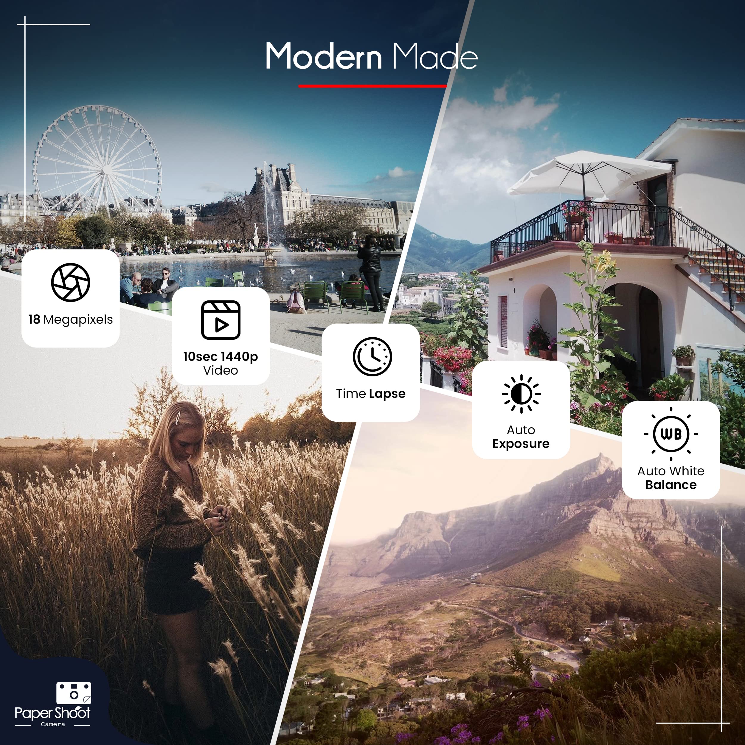 Paper Shoot Camera - 18MP Compact Digital Camera with 4 Filters, 10-Second Video & Timelapse - Includes 32GB SD Card, 2 Effect Lenses & Camera Case - Perfect Gift for Kids & Photography Enthusiasts - Great for Travel, Parties & Creative Projects