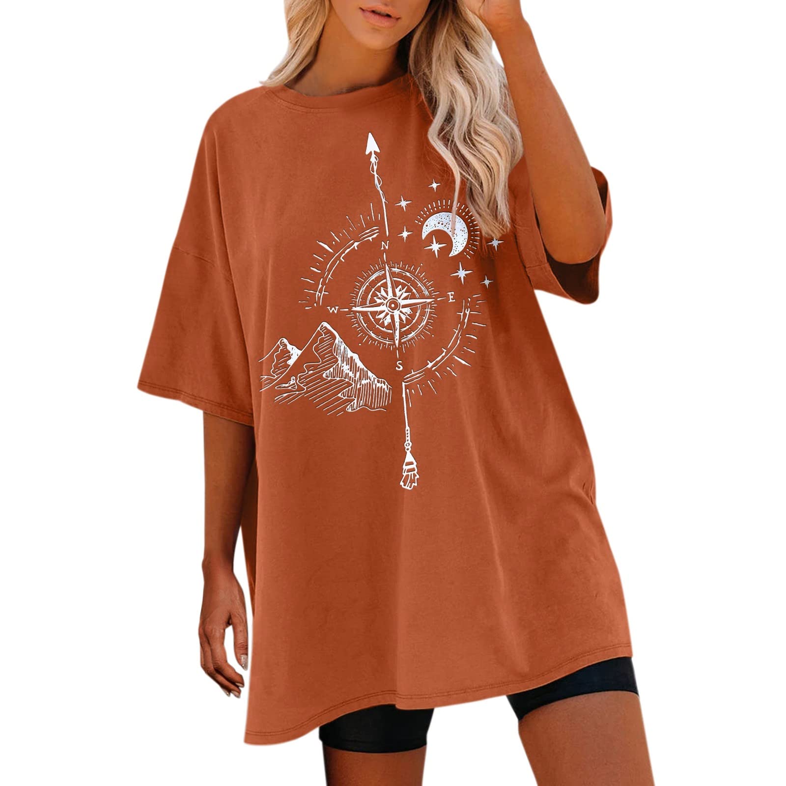 Funny Graphic Tees for Women - Oversized Short Sleeve T-Shirt with Sun and Moon Design | Casual Wear, Street Style, Summer Outfits, Gift Idea