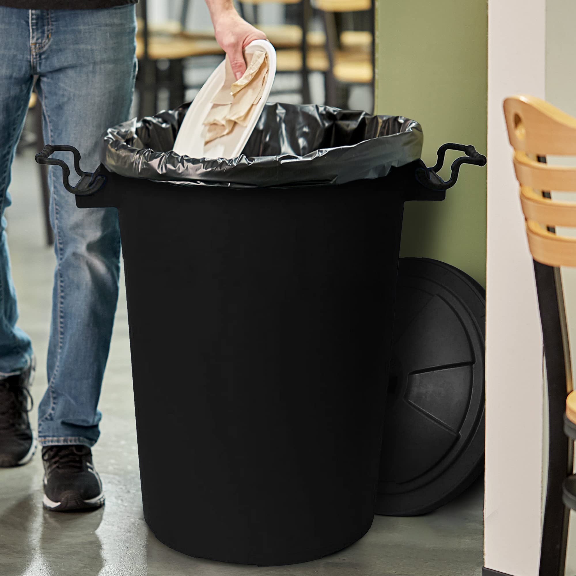 50L Heavy Duty Black Plastic Trash Bin with Locking Lid - Durable Waste Disposal Solution for Home, Office & Outdoor Use