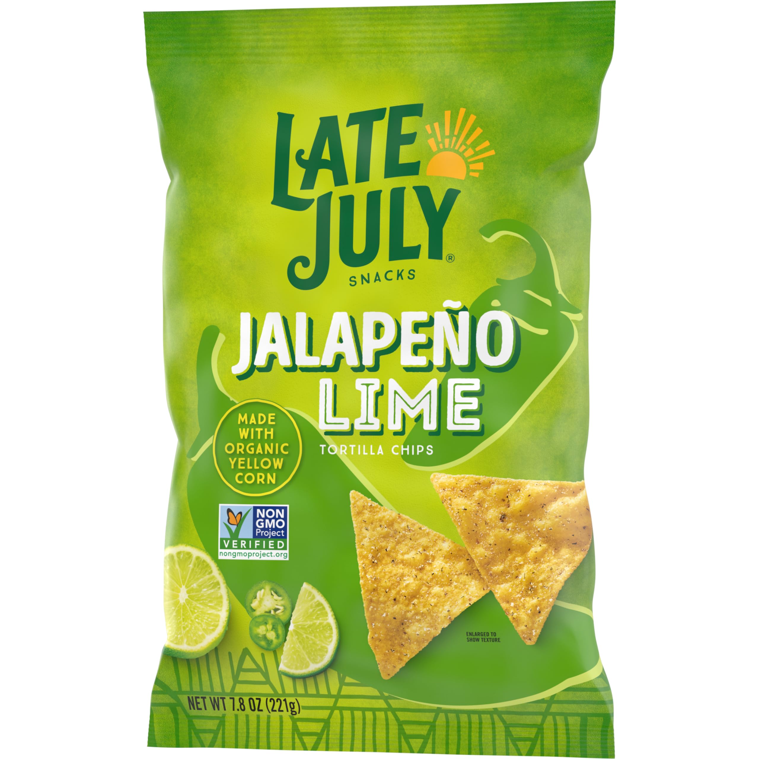 Late July Snacks Jalapeno Lime Tortilla Chips - 7.8oz Bag of Organic Non-GMO Corn Chips | Perfect for Parties, Snacking & Mexican Food Pairing
