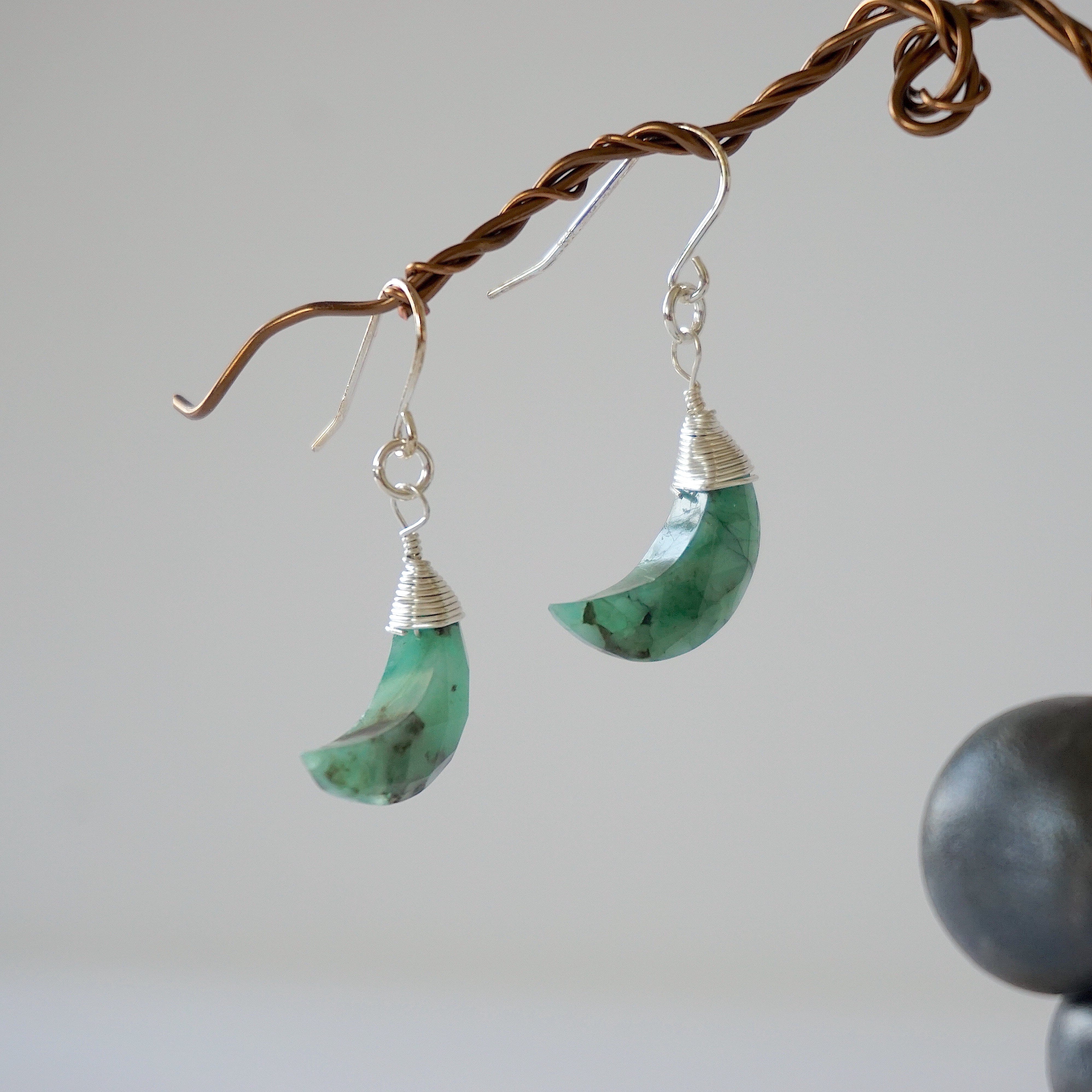 Emerald Moon Drop Earrings - Sterling Silver Dangle Earrings for Women | Perfect for Weddings, Parties & Special Occasions