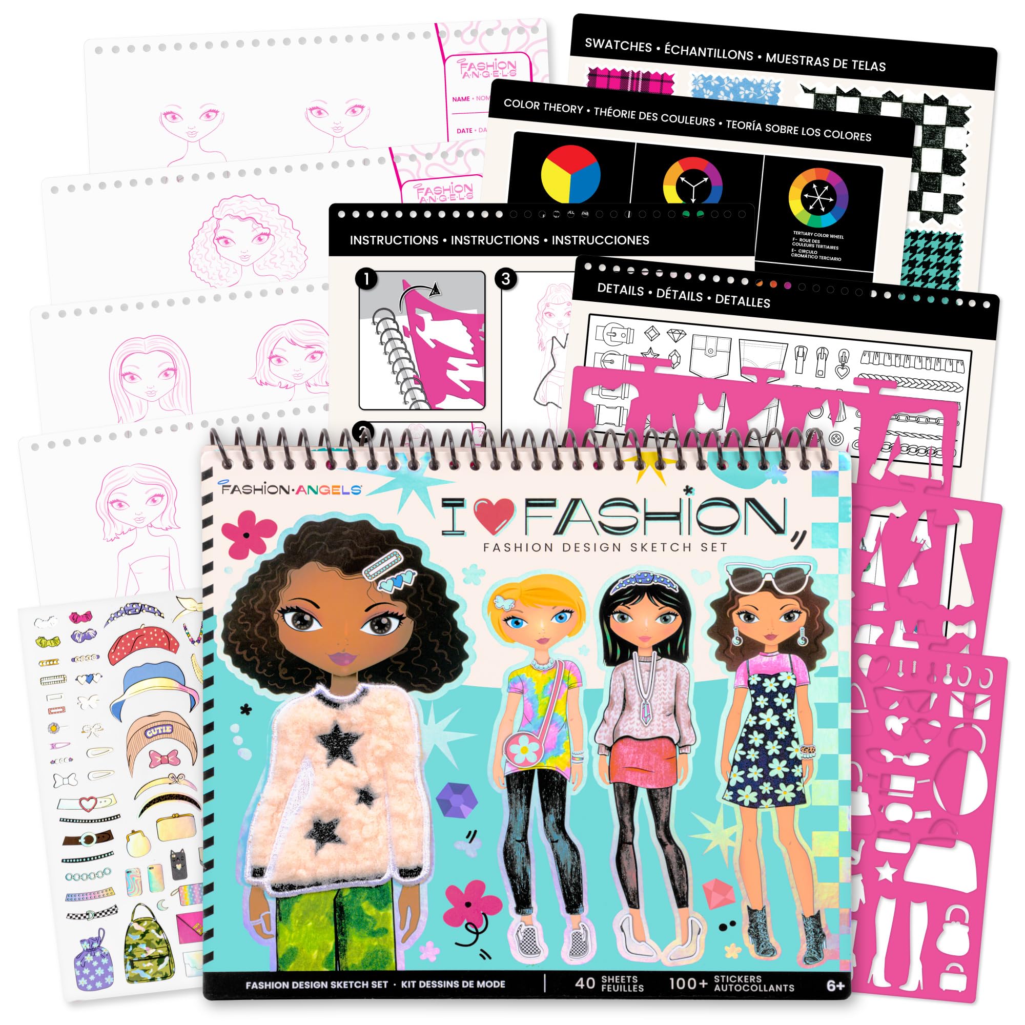 Fashion Angels I Love Fashion Sketch Portfolio - Fashion Design Sketch Book for Girls with Stencils & Stickers, Creative Drawing Kit for Kids | Perfect for Birthday Gifts, Art Class Projects & DIY Fashion Design