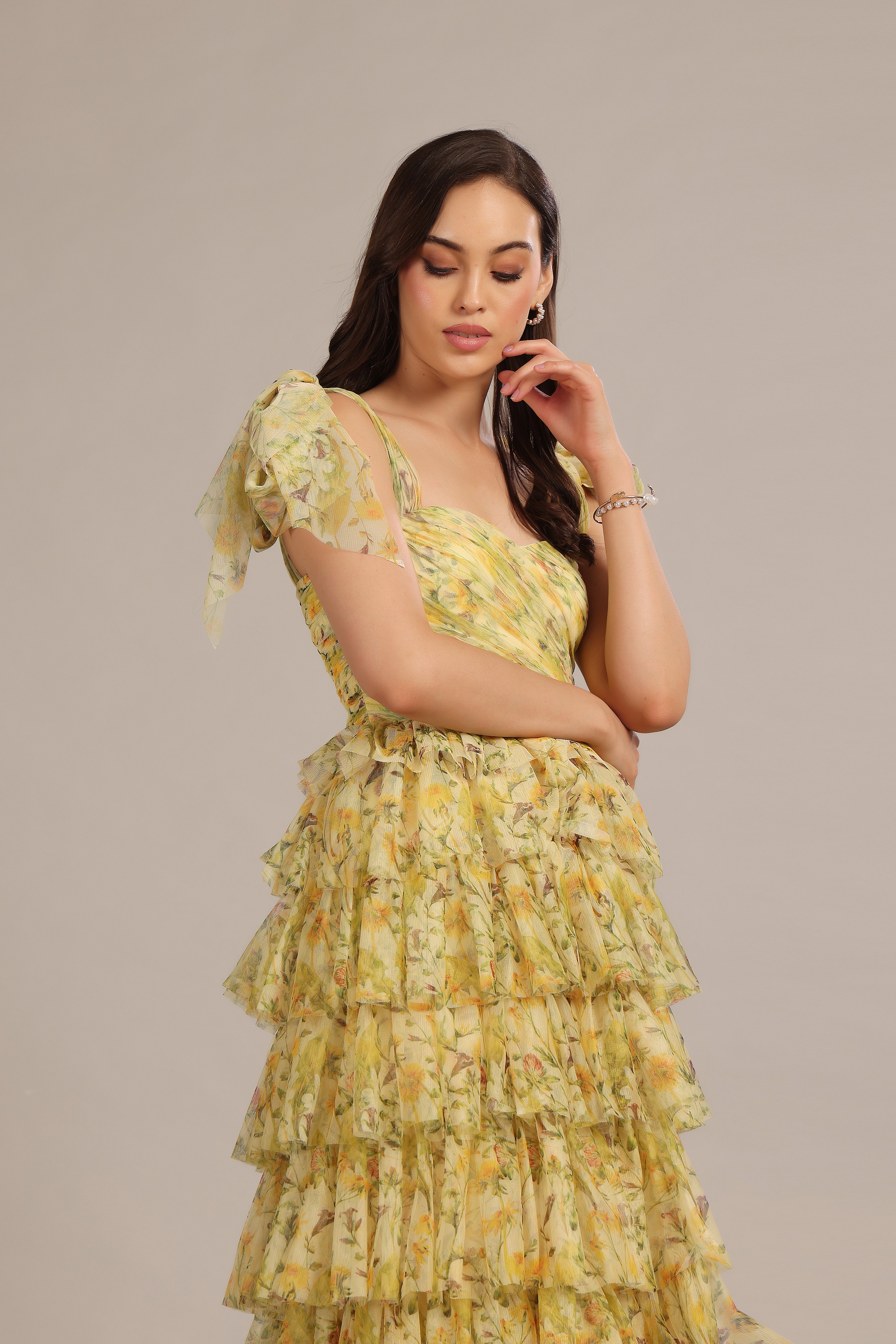 Ophelia Yellow Floral Maxi Dress with Tie Detail - Women's Summer Boho Dress for Beach, Vacation & Outdoor Events