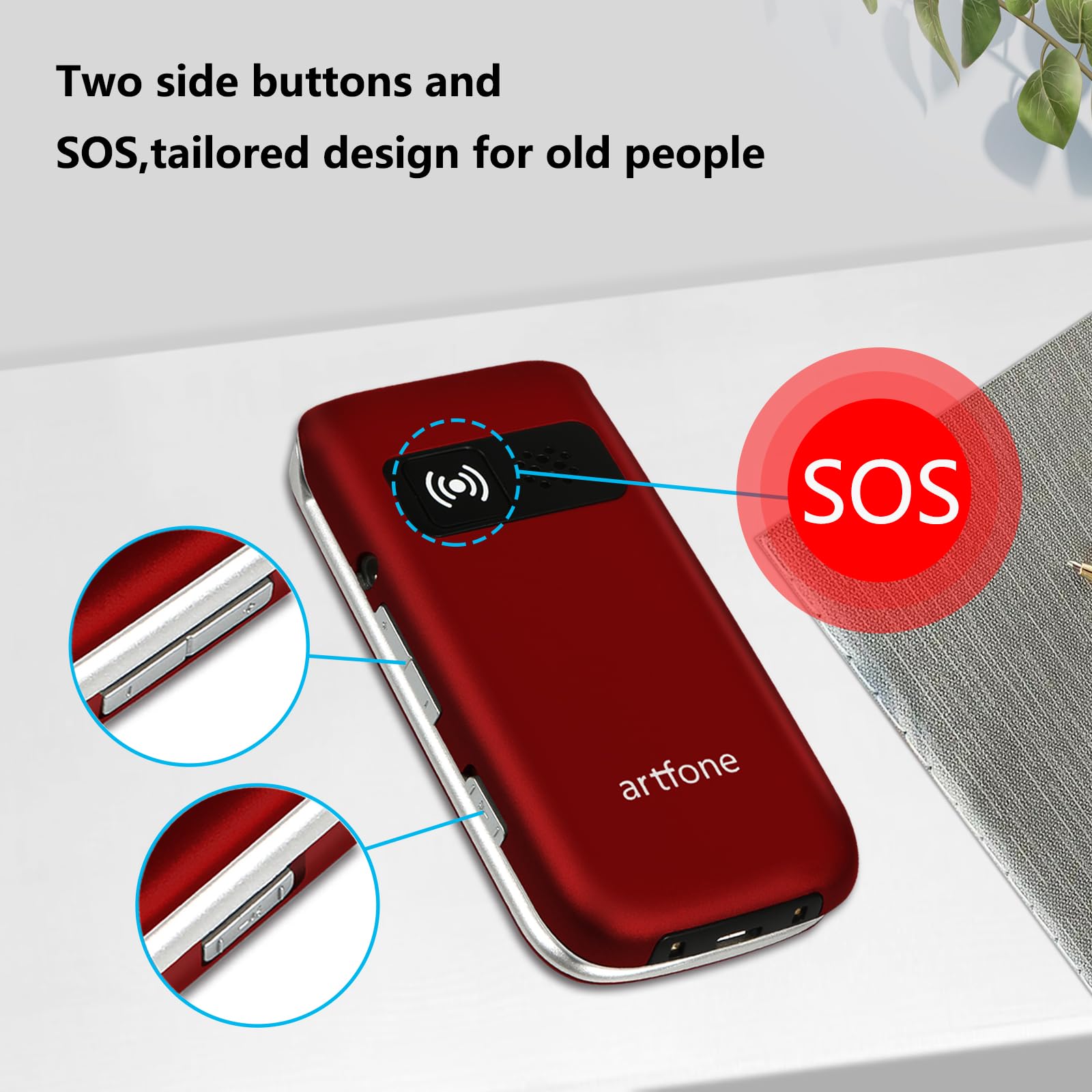 4G Unlocked Foldable Flip Phone for Seniors - SOS Emergency Button, Camera, FM Radio, Flashlight & Charging Dock - Simple Basic Mobile Phone for Elderly (Red) - Perfect for Emergency Calls, Outdoor Activities & Daily Communication