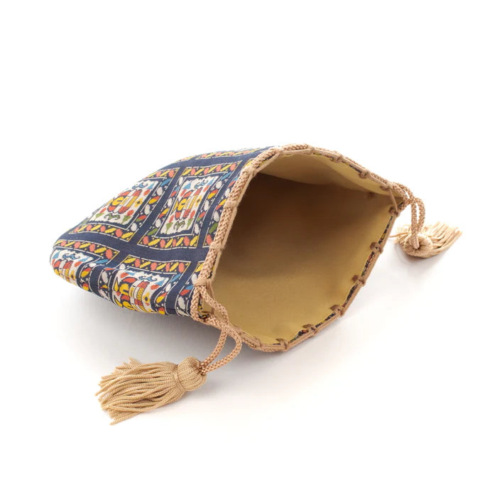 Nishijin Woven Small Drawstring Bag - Floral Design, Handmade in Kyoto Japan, Traditional Japanese Craft Purse for Coins, Jewelry & Gift Giving