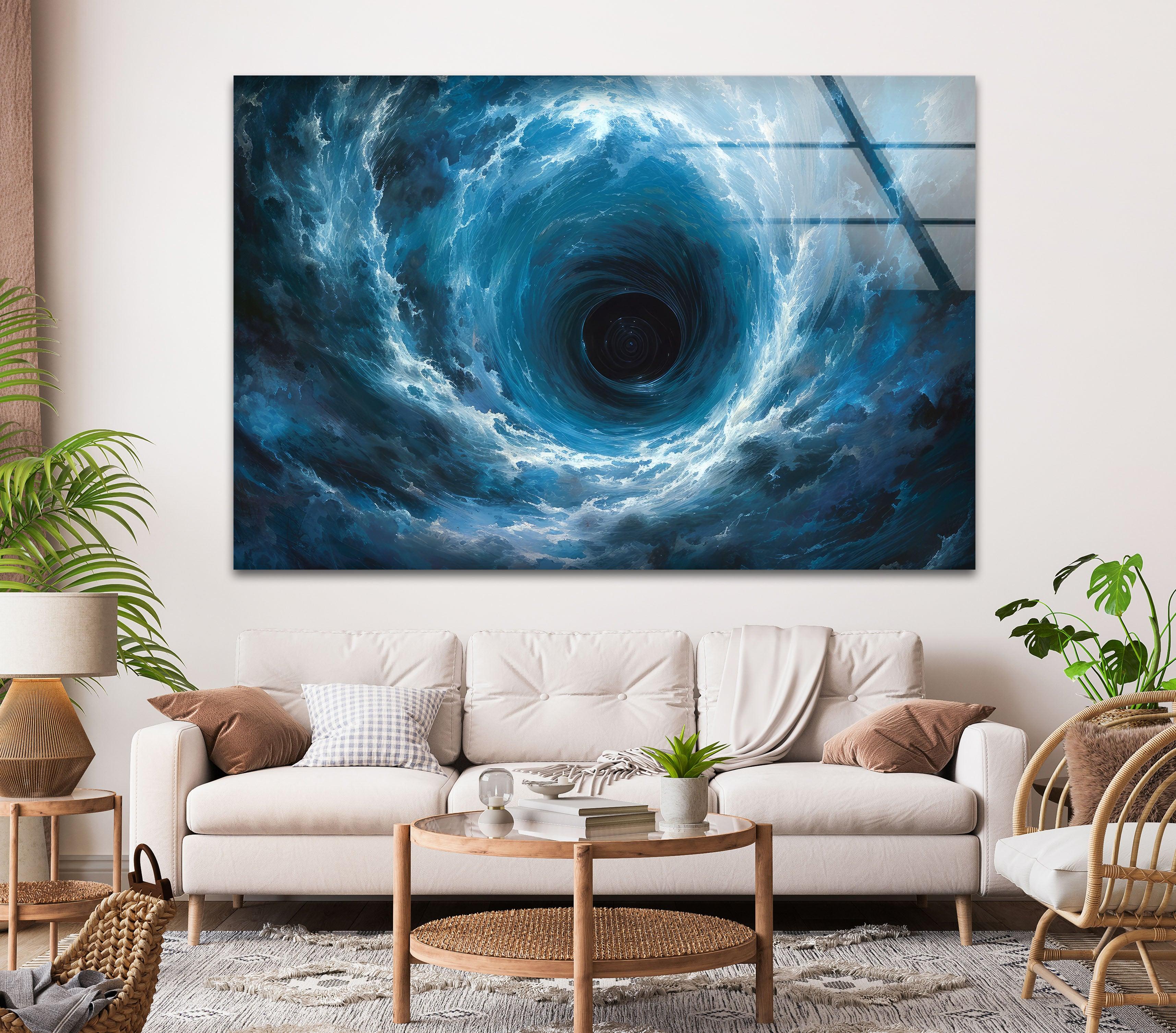 Blue Vortex Glass Wall Art - Handcrafted Modern Home Decor for Living Room, Bedroom & Office - Stunning 3D Glass Sculpture for Unique Interior Design