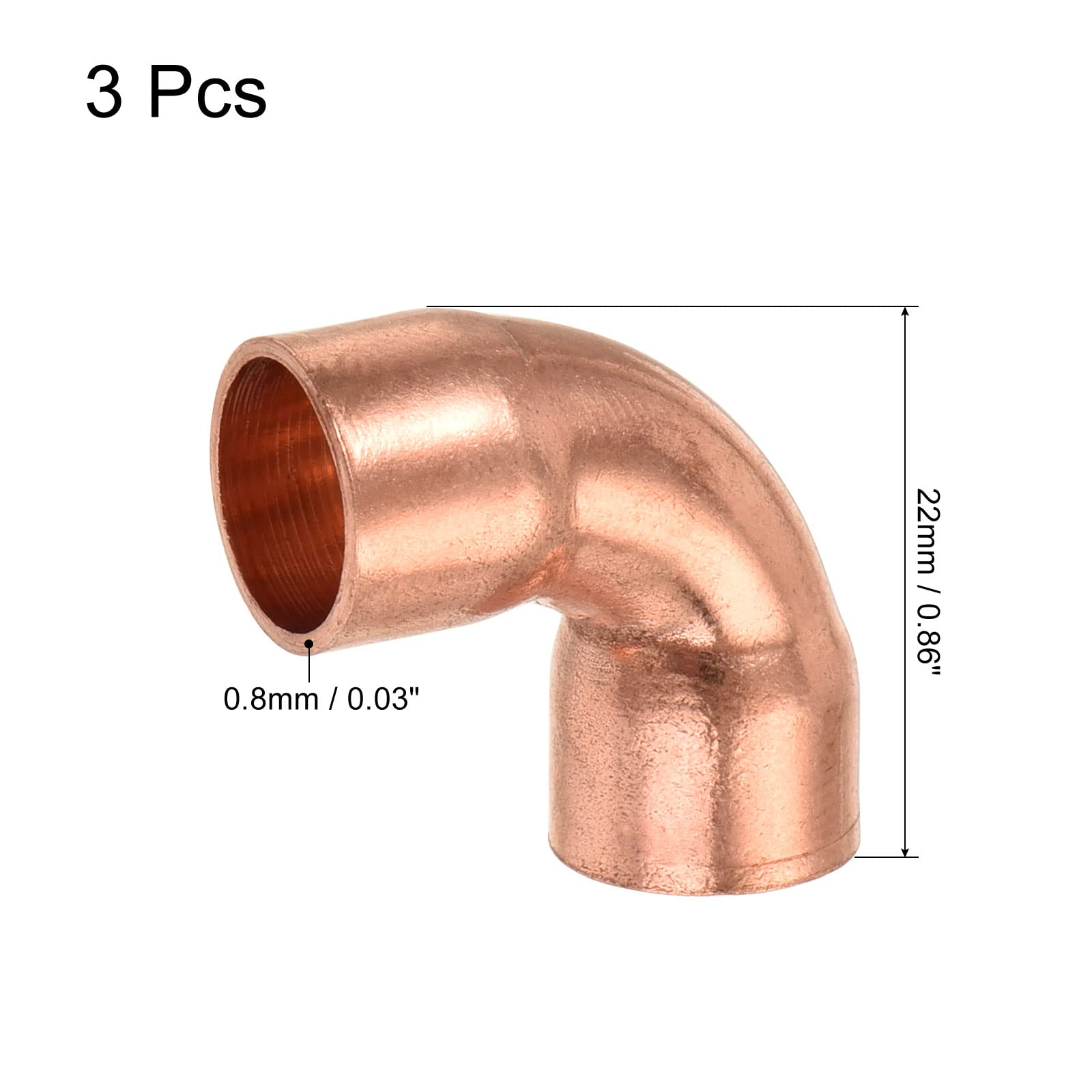 90 Degrees Elbow Copper Pipe Fitting - 3/8 Inch ID Short Turn Welding Connection for HVAC & Air Conditioning Systems - Pack of 3 - Perfect for Refrigerant Lines & Plumbing Repairs