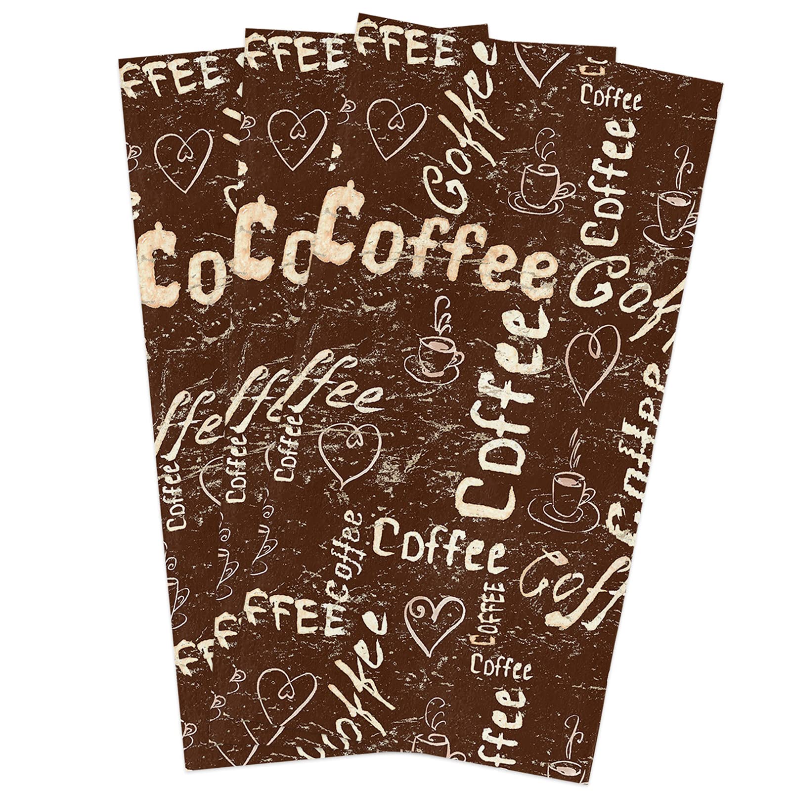 Premium Coffee Beige Brown Kitchen Towels Set - 3 Pack Absorbent Soft Cotton Dishcloths, 18x28 Inches - Mocha Latte Themed Bar & Tea Towels for Dish Drying, Hand Wiping, and Counter Cleaning