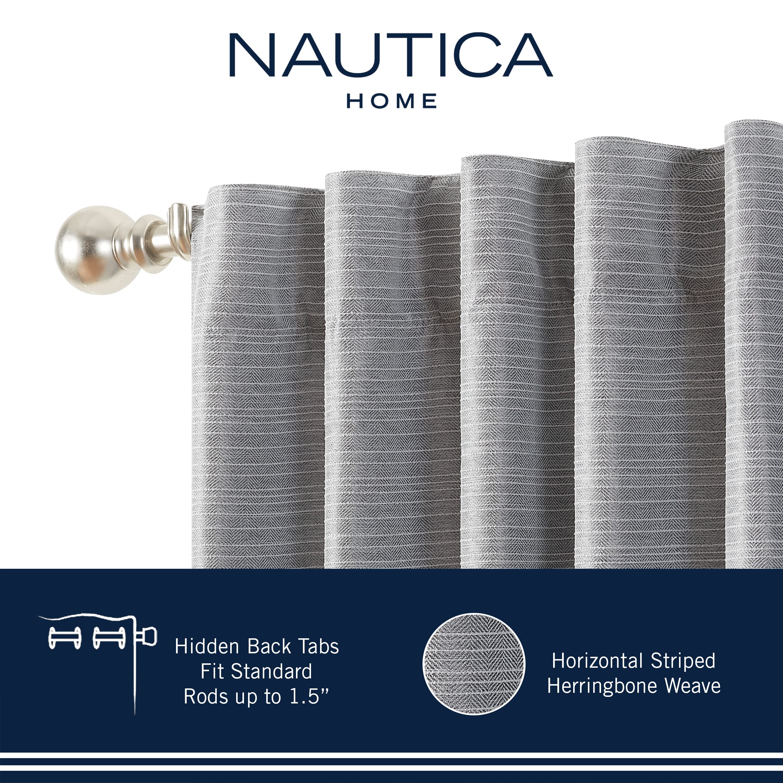 Nautica Robin Thermal Insulated Blackout Curtains - 52x63 Inch, Set of 2, Charcoal Gray Woven Window Panels for Living Room, Bedroom & Office - Energy Saving Room Darkening Drapes with Back Tab Design | Perfect for Home Decor, Temperature Control and Light Blocking