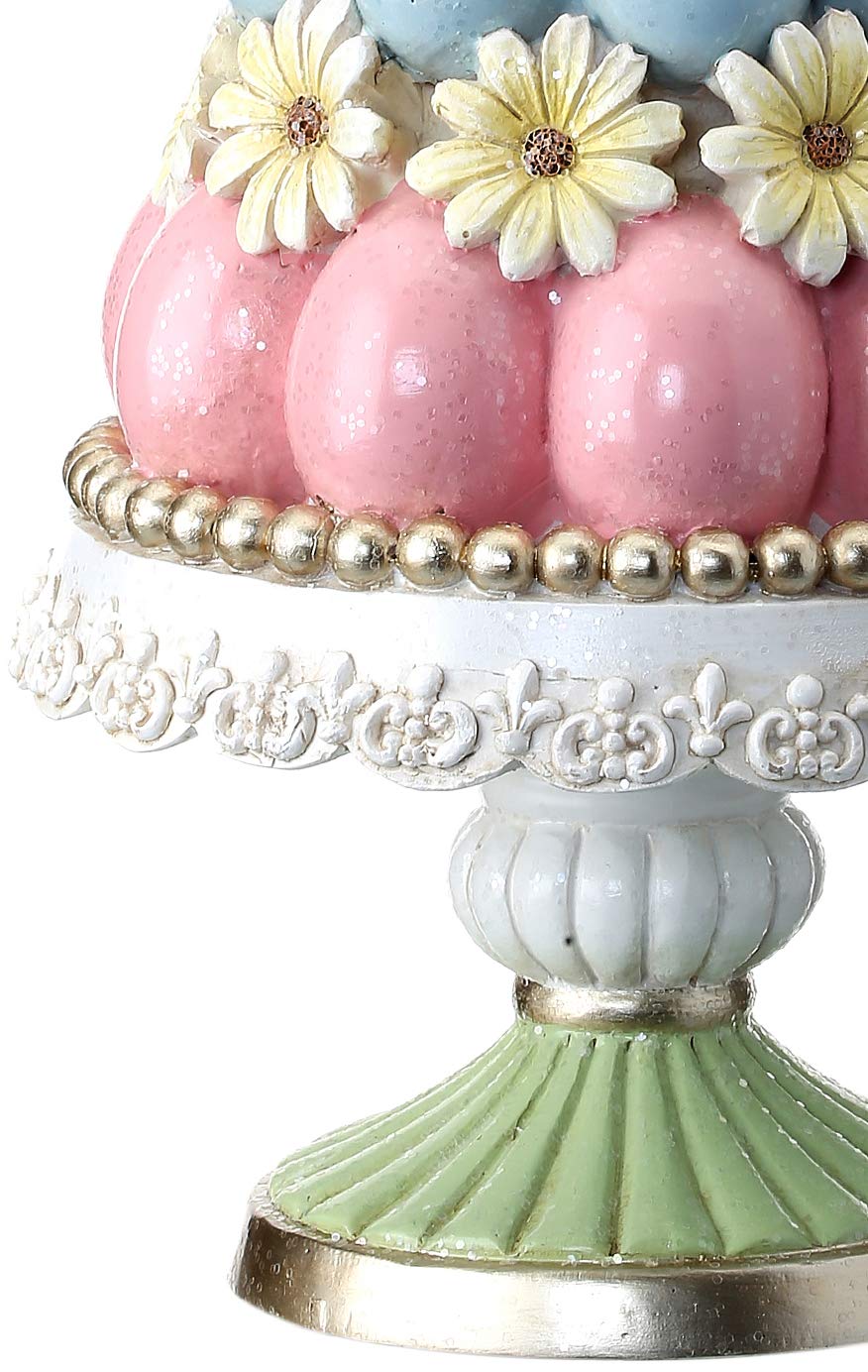 14 Inch Easter Egg Topiary Tree on Pedestal - Sparkling Decorative Centerpiece for Spring, Easter, Home & Party Decor in Pink, Green, White, Blue, Yellow, Gold