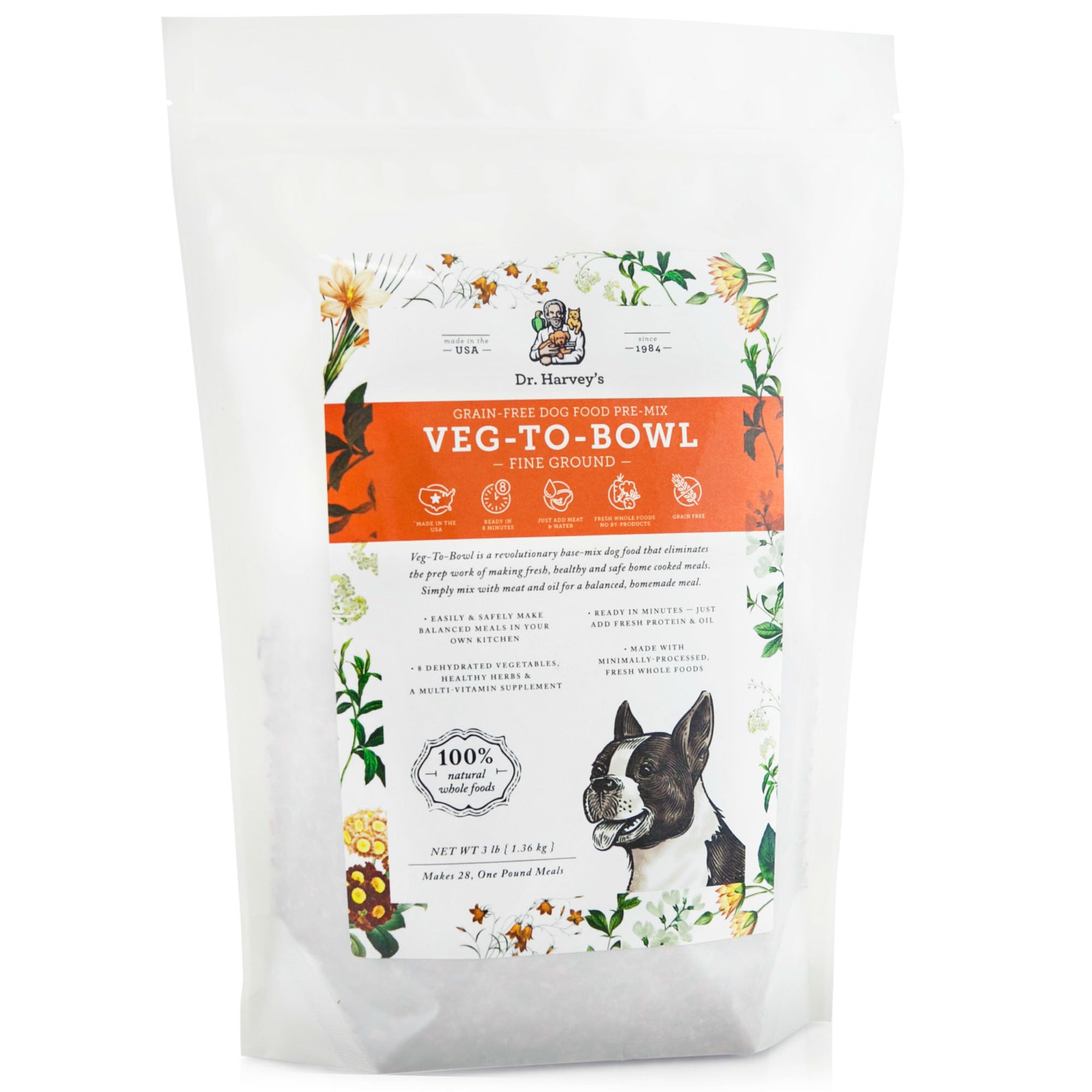 Dr. Harvey's Veg-to-Bowl Fine Ground Dog Food - Human Grade Dehydrated Grain Free Holistic Mix for Small & Medium Dogs (3lb) | Healthy Meal Topper for Picky Eaters & Digestive Support