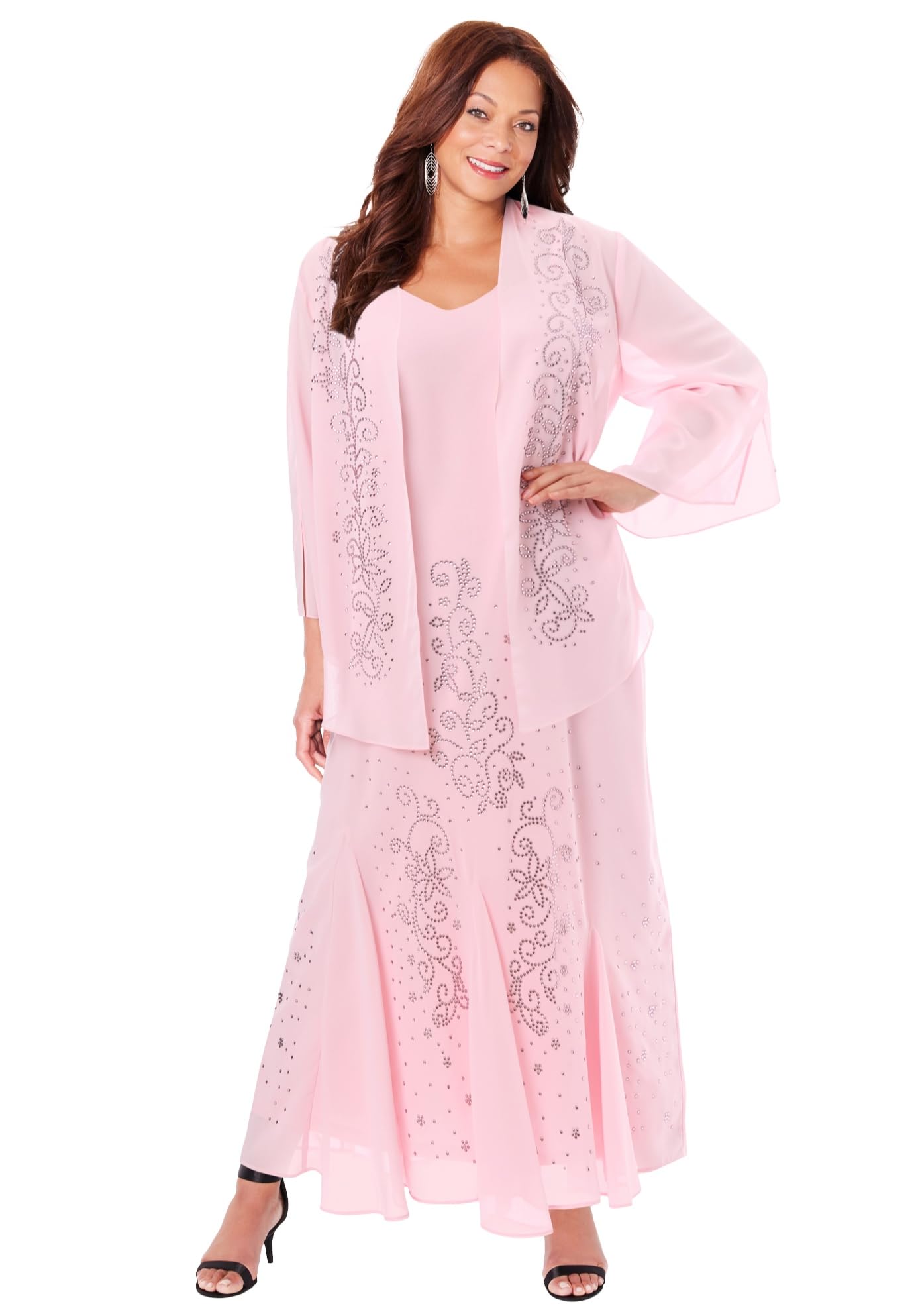 Catherines Women's Plus Size Masquerade Beaded Dress Set with Jacket (Petite Available) - Size 32W in Rose | Formal Evening Gown for Parties, Weddings & Special Occasions