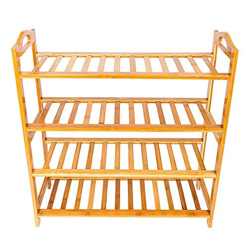 4 Tier Bamboo Shoe Rack with Handles - Free Standing Entryway Shoe Organizer for Hallway, Bathroom & Living Room - Space Saving Wooden Shoe Storage Shelf for Home & Apartment Organization
