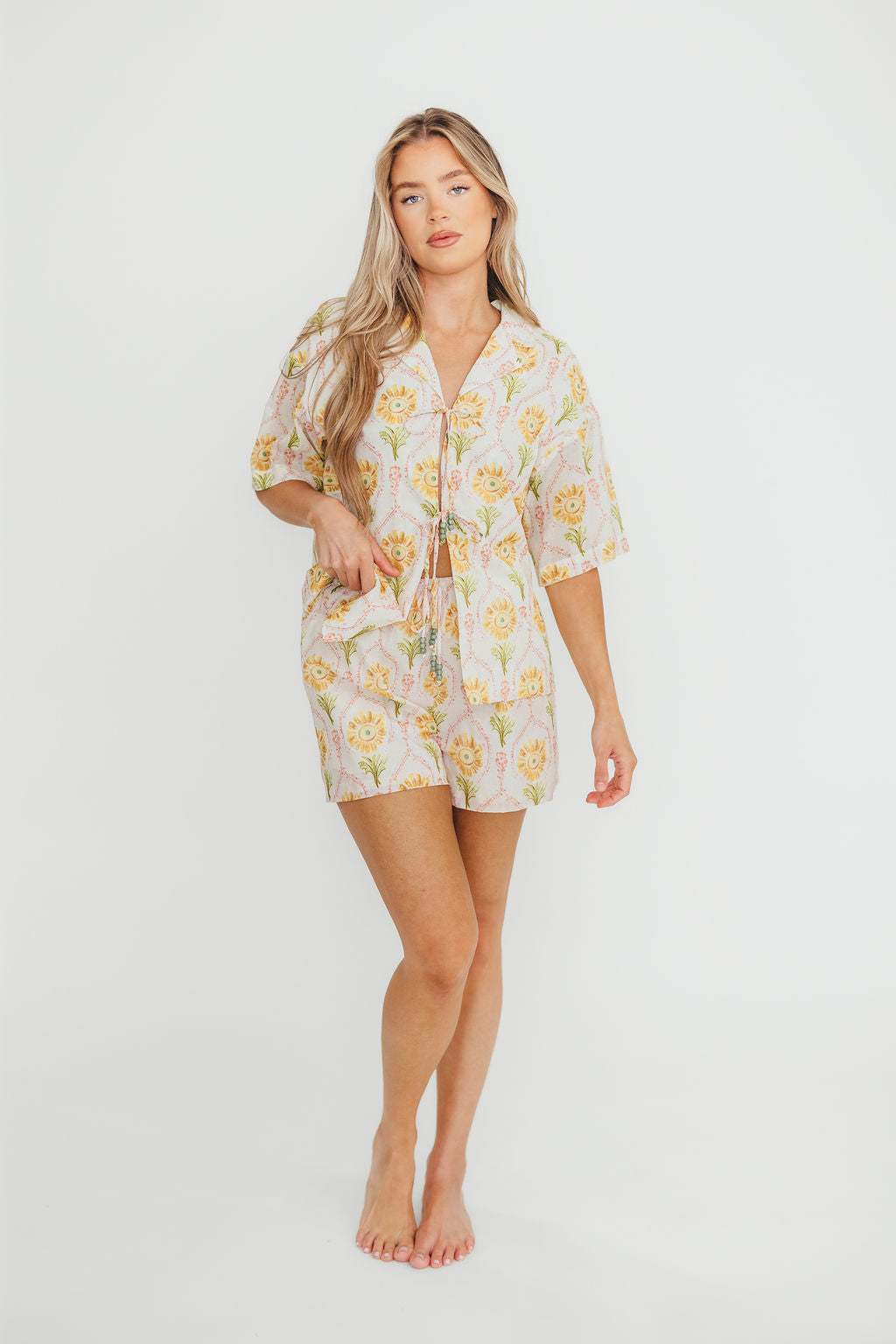 100% Cotton Floral Print Shirt & Shorts Set for Women - Casual Summer Outfit, Beach Wear, and Lounge Comfort