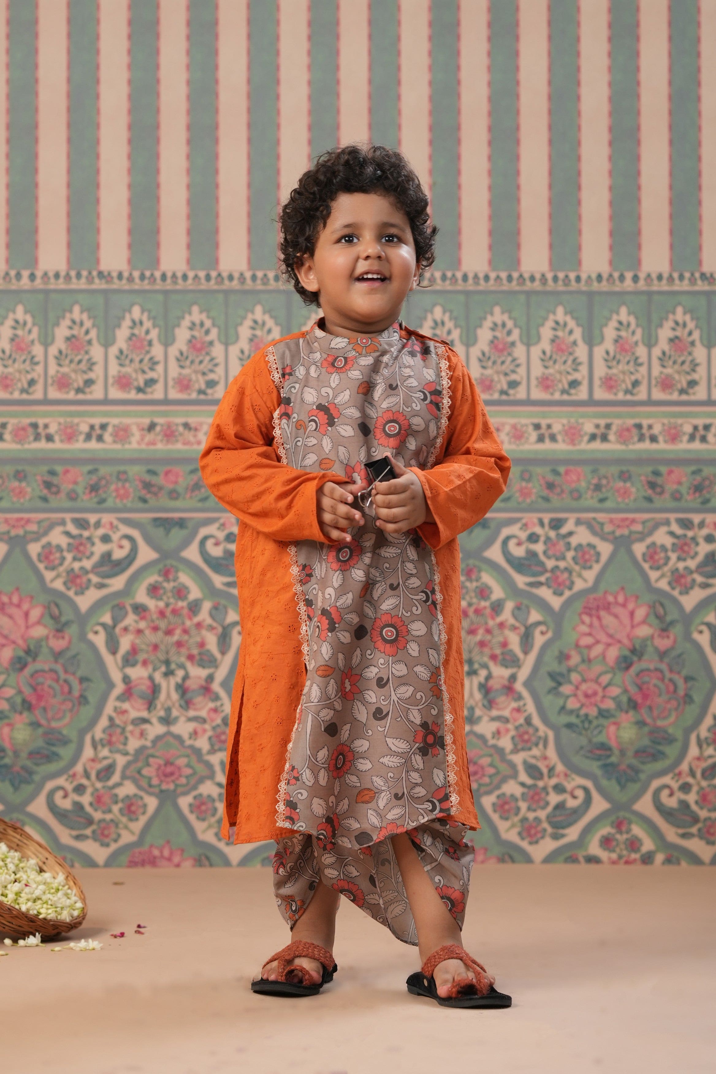 Pre Order: Stylish Front Design Kurta with Matching Open Jacket & Dhoti Set | Traditional Indian Ethnic Wear for Men | Perfect for Weddings, Festivals & Cultural Events