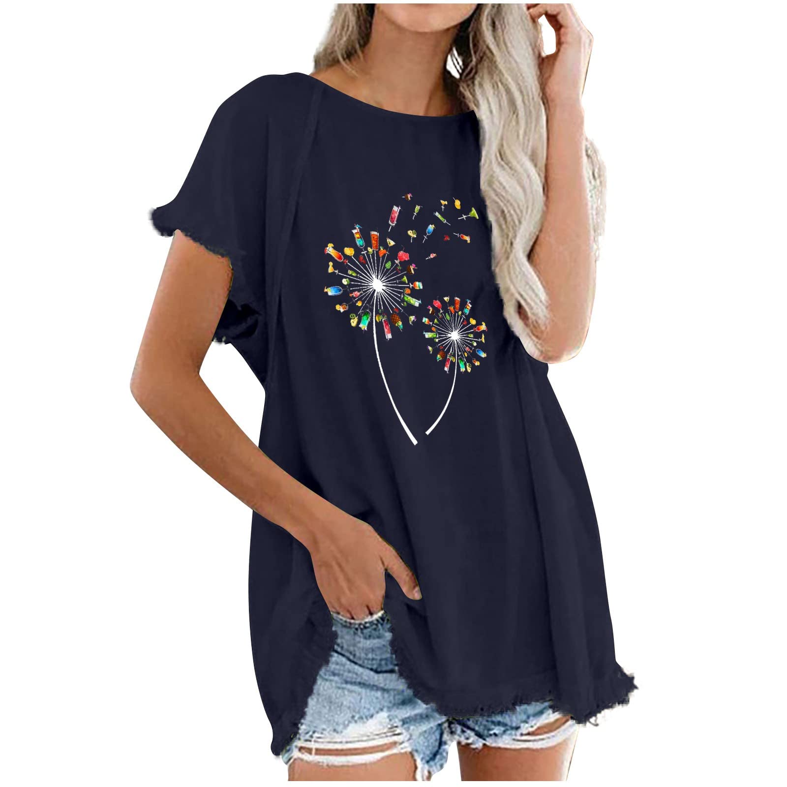 Plus Size Summer Tops for Women - Printed Crew Neck Short Sleeve T-Shirts - Loose Casual Soft Blouse Pullover Shirts - Perfect for Beach, Vacation & Everyday Wear