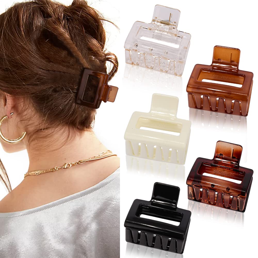5-Piece Square Hair Clips Set - Mini Acrylic Non-Slip Claw Clips for Short, Thin & Medium Hair - Hair Accessories for Women & Girls - Perfect for School, Work & Everyday Styling