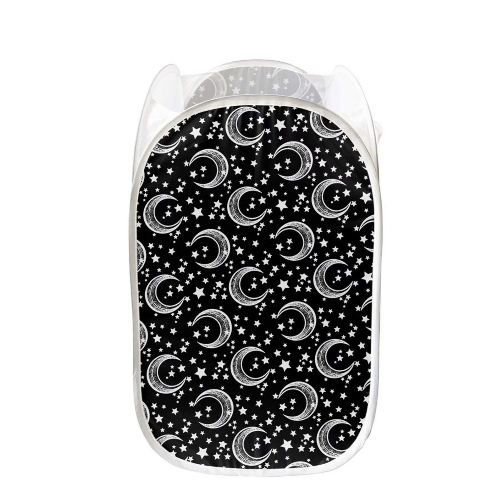 Foldable Collapsible Laundry Hamper with Moon & Star Design - Portable Pop Up Clothes Basket for Home, Travel, Dorm & Camping - Perfect for Bedroom, Laundry Room & College Students