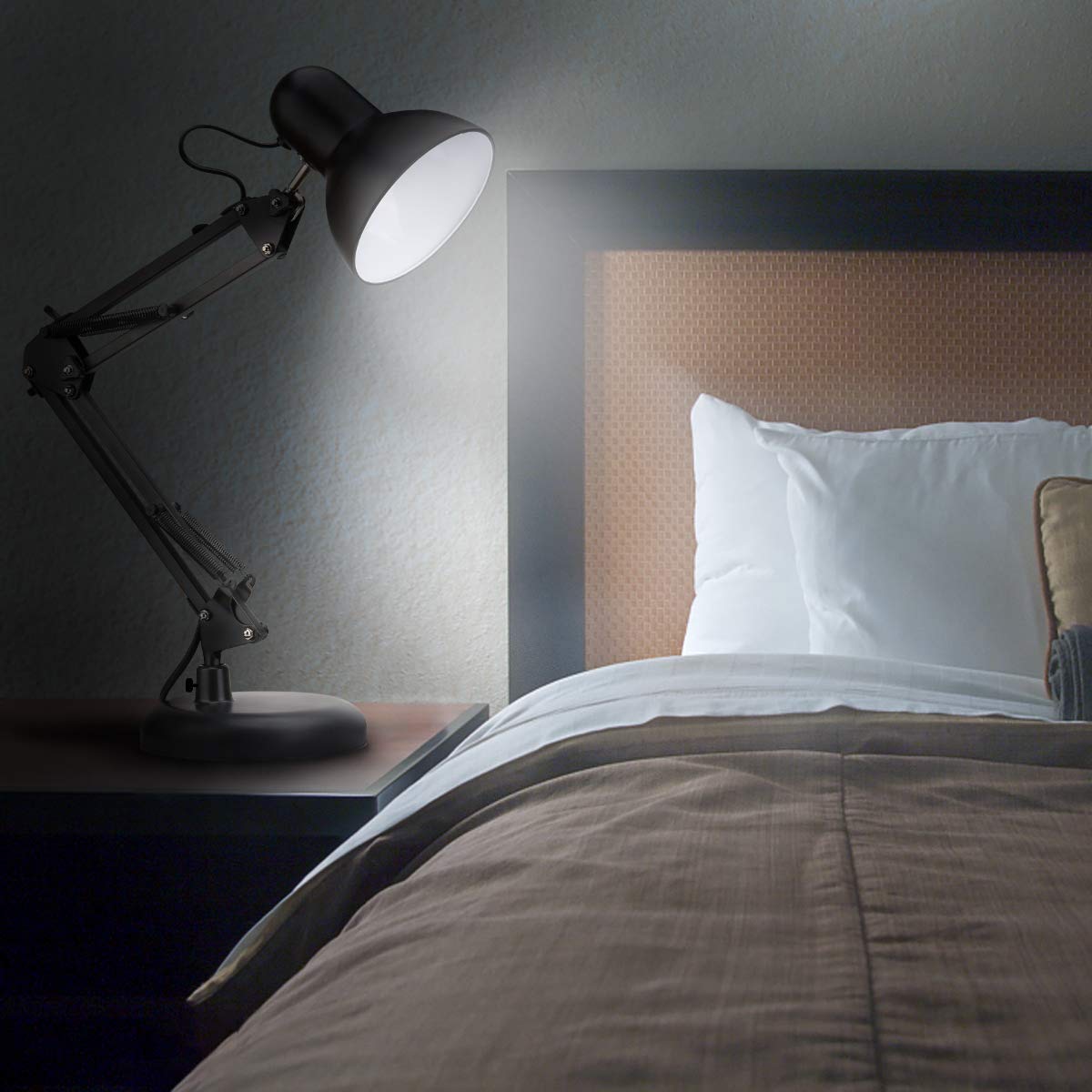 Lepro E27 Swing Arm Desk Lamp with Clamp - Adjustable Black Table Lamp for Study, Office & Bedroom - Flexible Reading Light with E27 Bulb Holder - Perfect for Nail Art, Back to School & Home Decor