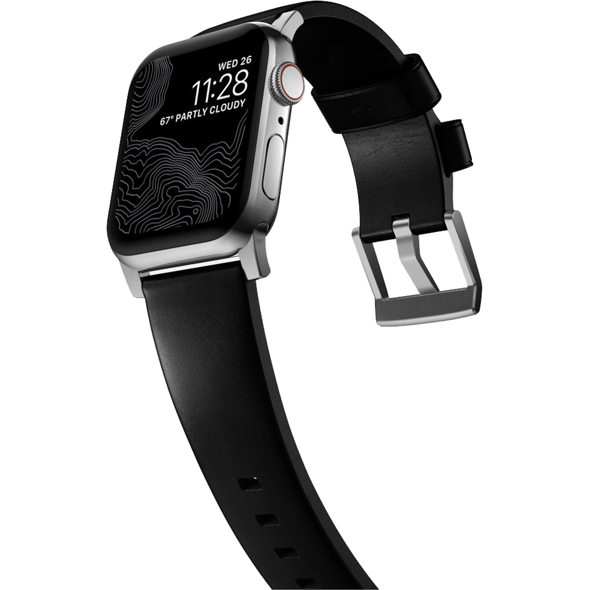 Nomad Modern Band for Apple Watch 40mm/41mm - Silver Hardware with Black Horween Leather | Premium Replacement Strap for Workout, Office & Everyday Wear