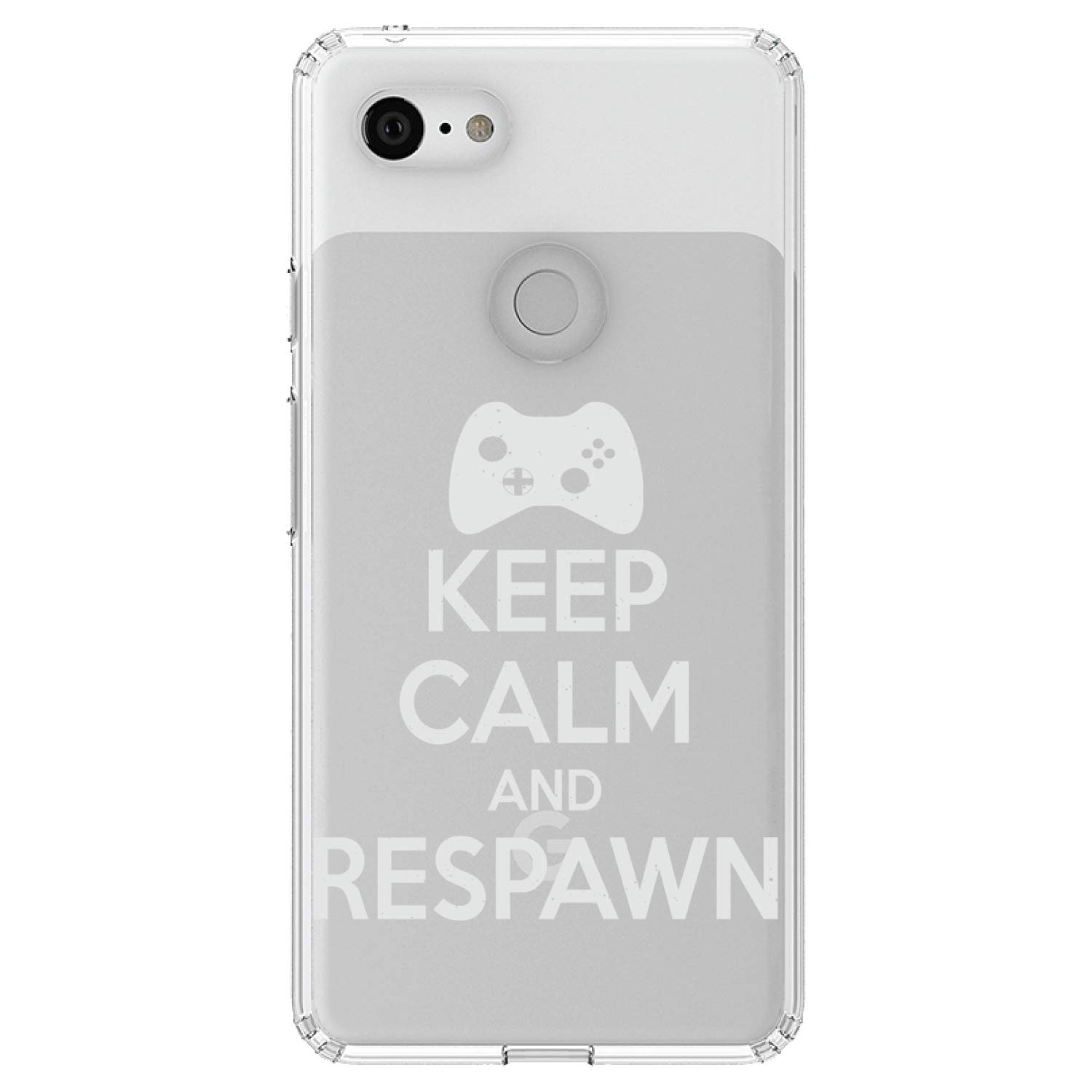 Premium Clear Shockproof Hybrid Case for Google Pixel 3 XL (6.3 Inch) - TPU Bumper & Acrylic Back with Tempered Glass Screen Protector - Keep Calm and Respawn Gaming Design - Perfect for Gamers, Office Use & Outdoor Protection