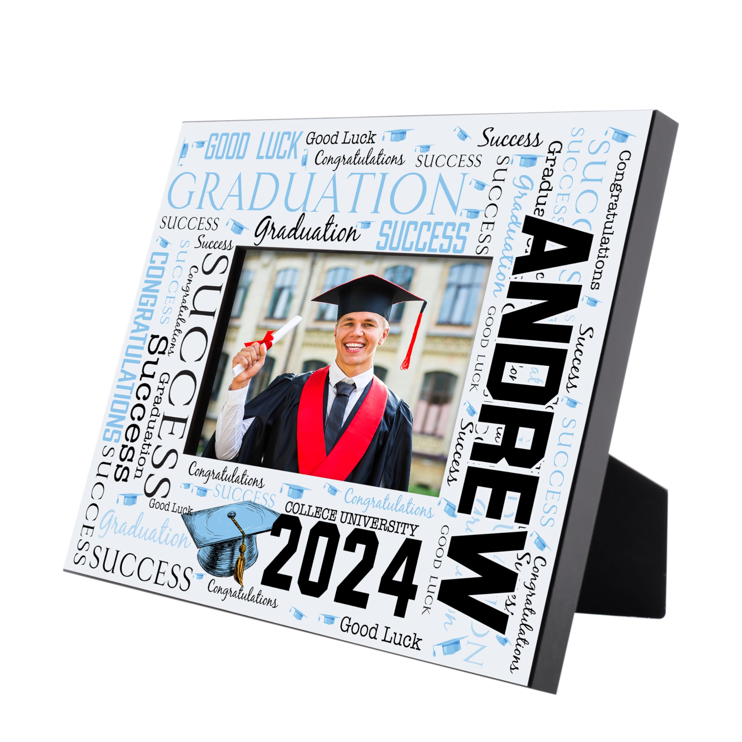 Personalized Graduation Frame for Her & Him 2024 - Custom Name & College Engraved - High School & College Graduation Gift - 2 Sizes (8x10 & 11x14) - Light Blue Photo Frame - Perfect for Graduation Party Decor & Memory Keepsake