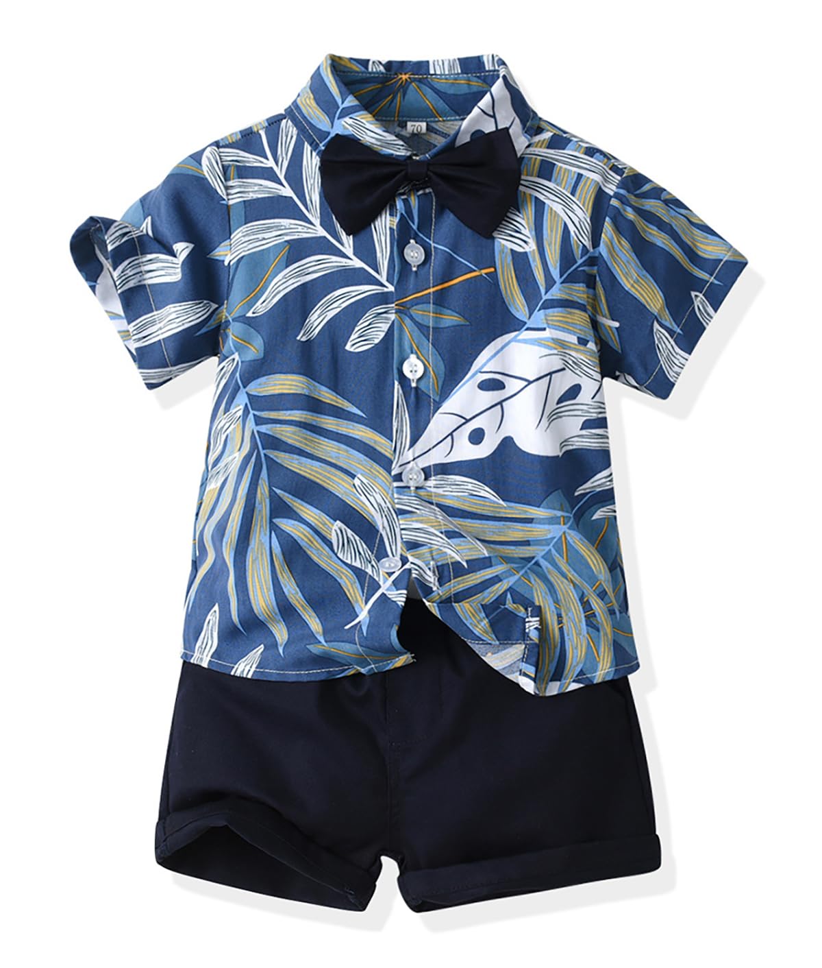 Toddler Baby Boy Summer Outfit Set - Floral Hawaiian Shirt with Bow Tie & Shorts for Beach, Vacation, and Family Photos