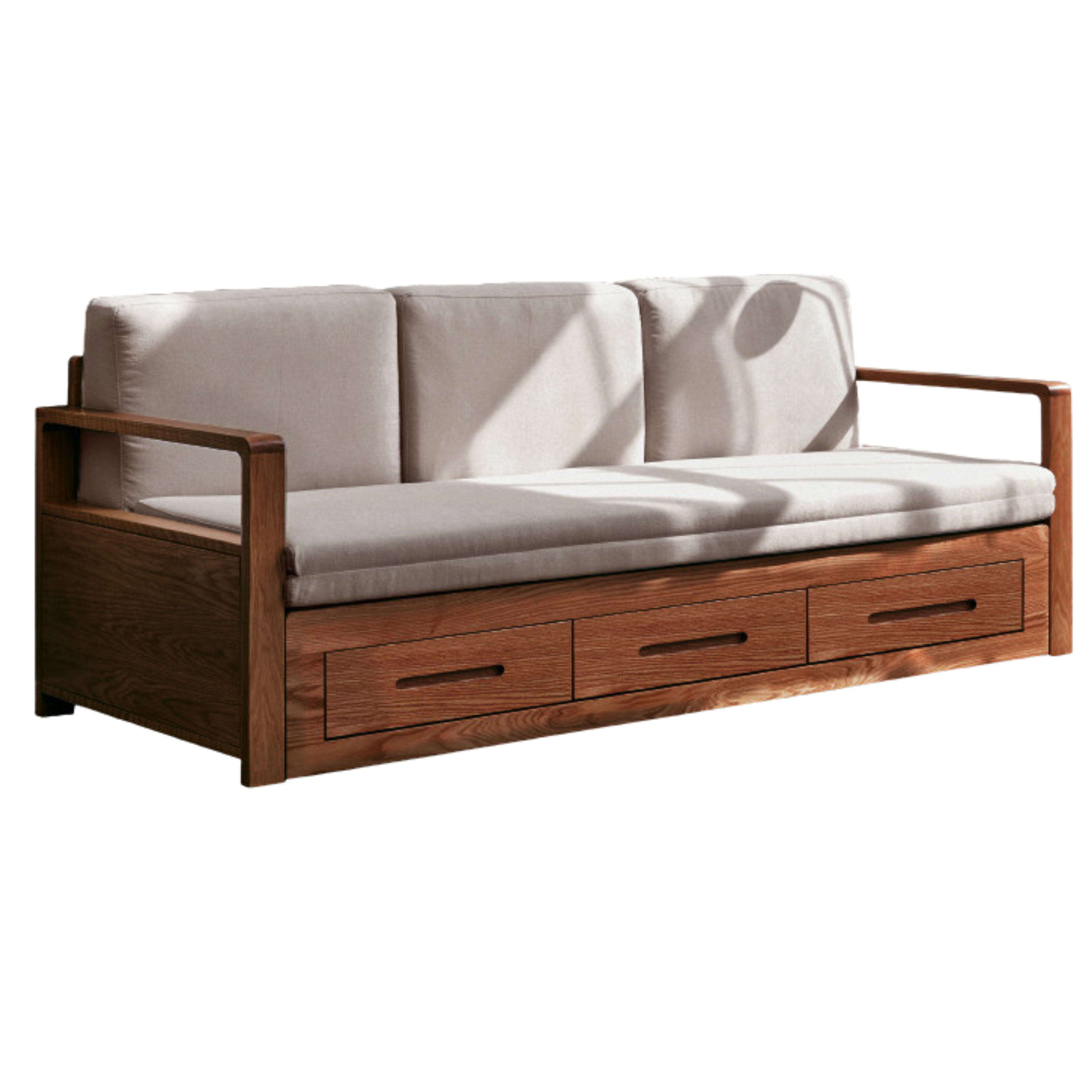 Oak Solid Wood Folding Storage Sofa Bed - Convertible Guest Bed & Space-Saving Furniture for Small Apartments, Living Rooms & Dorm Rooms