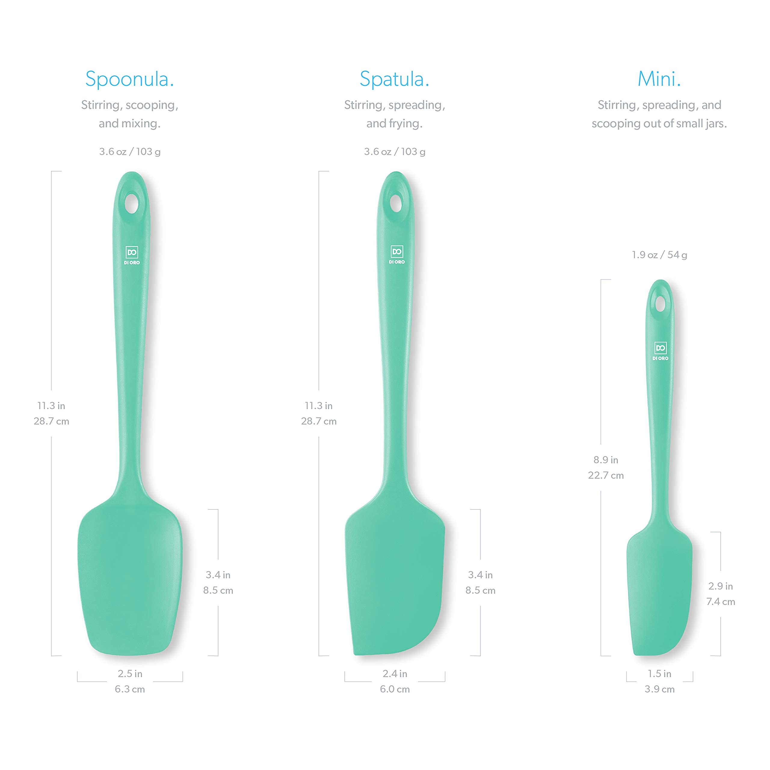 DI ORO Premium Silicone Spatula Set - 3-Piece Heat-Resistant Kitchen Spatulas (600°F) for Baking, Cooking & Mixing - BPA-Free Rubber Scrapers for Nonstick Cookware - Dishwasher Safe (Mint Green) - Perfect for Cakes, Cookies & Pancakes