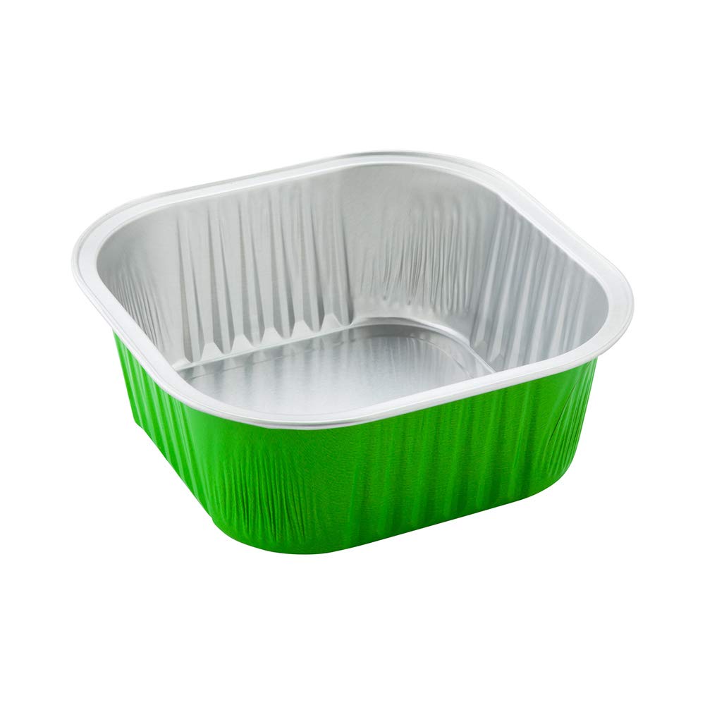 10oz Disposable Ramekins - 100 Pack Square Creme Brulee Cups | Oven-Safe & Freezer-Friendly Aluminum Baking Cups for Cupcakes, Muffins & Desserts | Lime Green Disposable Containers | Perfect for Catering, Bakeries & Home Baking (Lids Sold Separately)