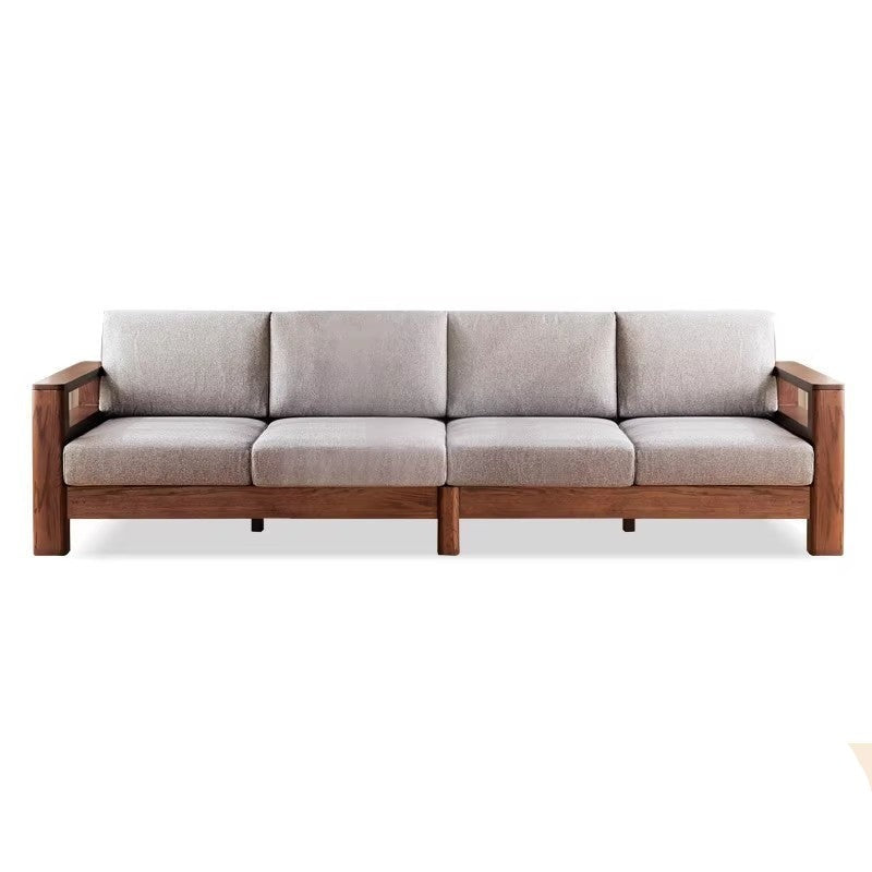 Solid Oak Wood Walnut Fabric Sofa - Modern Living Room Furniture for Home & Office Comfort