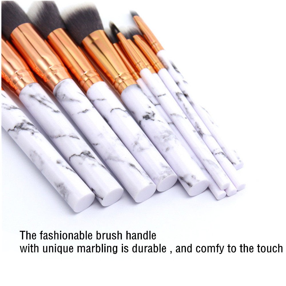 Seprofe 10-Piece Marble Makeup Brush Set - Foundation, Concealer & Eye Brushes for Professional Makeup