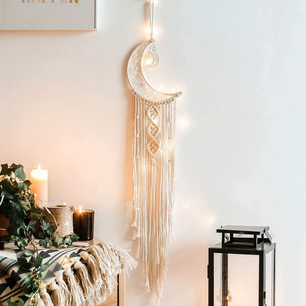 Handmade Boho Dream Catcher with Moon and Stars - Bohemian Wall Hanging for Bedroom Decor, Home Ornament, Festival Gift - Perfect for Nursery, Living Room & Meditation Spaces