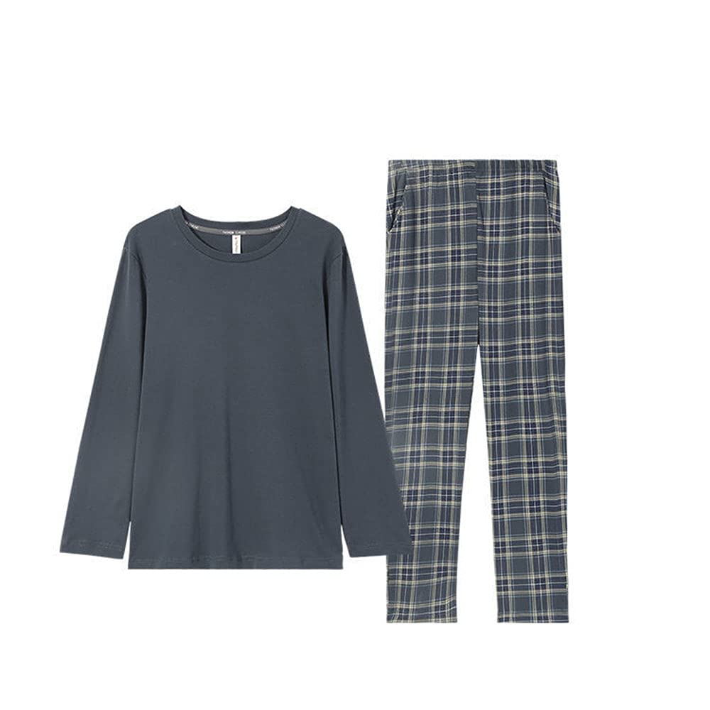 Men's Cotton Long Sleeve Pajama Set - Soft & Breathable Plaid/Plain 2-Piece Sleepwear for Teens & Adults | Cozy Home Loungewear, Perfect for Sleeping, Relaxing & Winter Nights