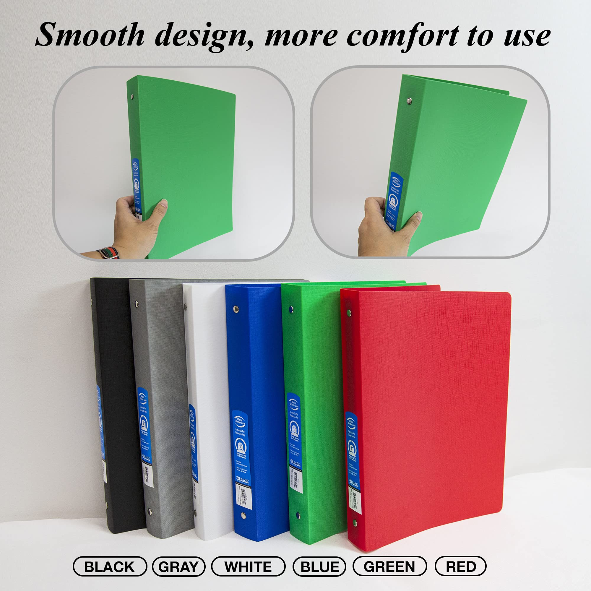 BAZIC 1 Inch Matte Color 3-Ring Binder with Pocket - 48 Pack for School, Office & Home Organization | Durable Poly Binders for Students, Teachers & Professionals (3132-48)