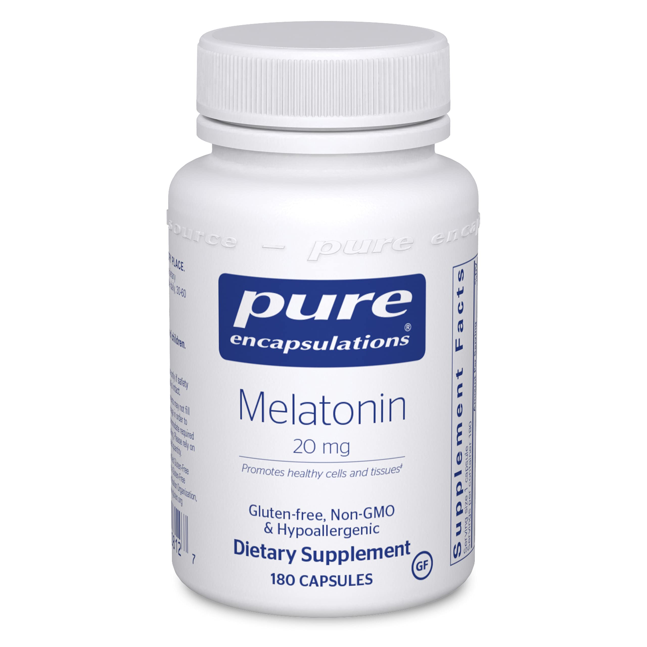 Pure Encapsulations Melatonin 20mg - 180 Capsules | Natural Sleep Aid Supplement for Better Sleep Cycles, Cellular & Tissue Support | Perfect for Night Shift Workers & Jet Lag Relief