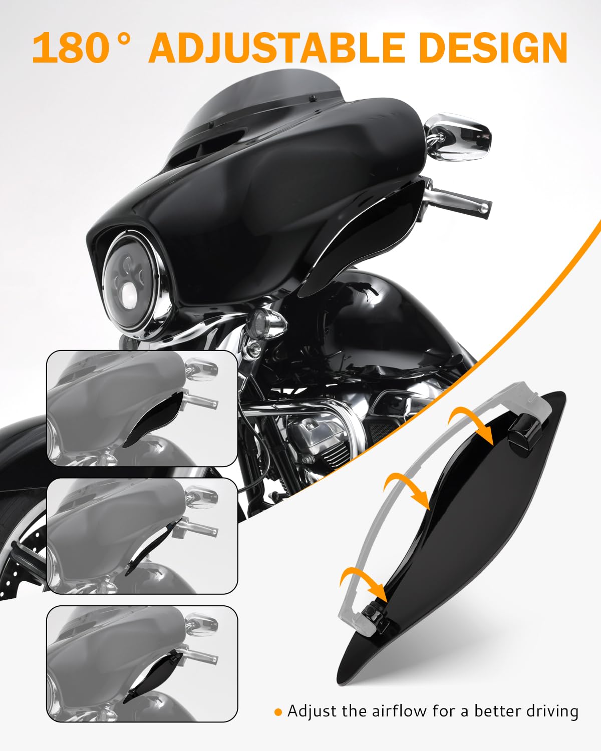 **PBYMT Adjustable Black Side Wing Air Deflectors for Harley Electra Glide/Street Glide/Tri Glide/Ultra Limited (2014-2024) - Windshield Fairing Wind Deflector for Enhanced Riding Comfort on Long Trips**