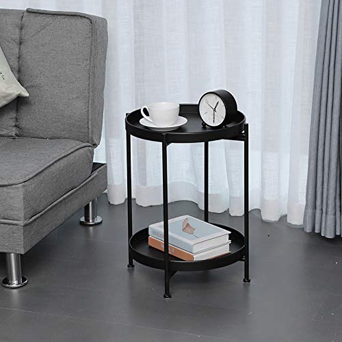 2 Tier Metal End Table - Round Side Table for Living Room & Bedroom, Modern Accent Coffee Table & Nightstand, Small Space-Saving Furniture for Home Decor | Perfect for Holding Drinks, Books & Lamps