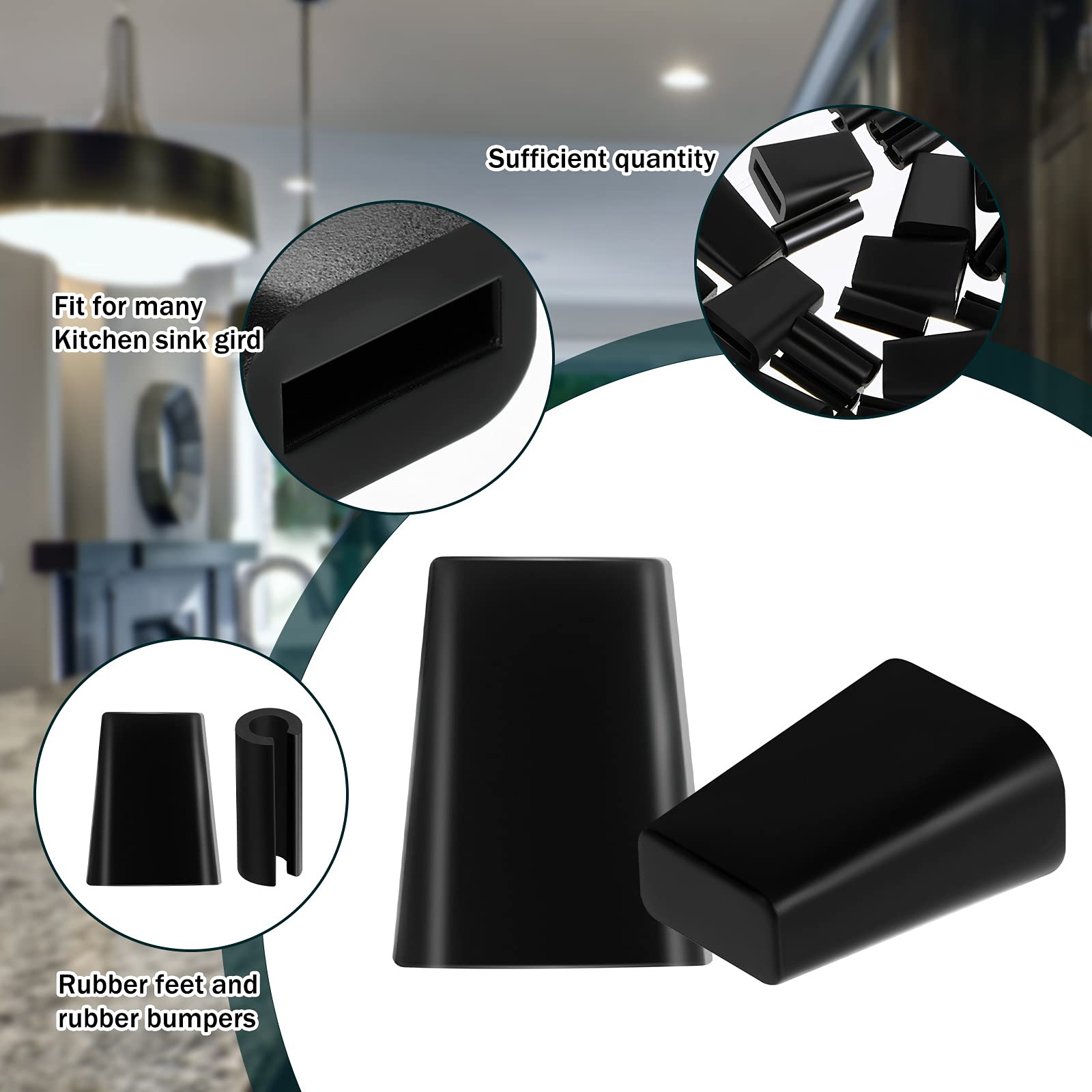 32 Pcs Black Hard Rubber Feet for Kitchen Sink Grid - Protective Bumpers for Sink Rack, Wire Rack Protectors - Durable & Non-Slip Home Kitchen Accessories (Perfect for Protecting Countertops & Cabinets from Scratches)