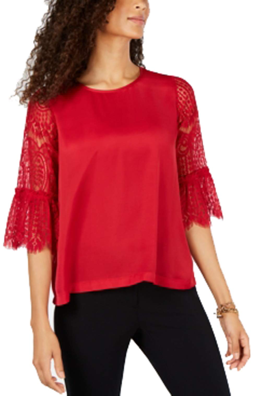 Elegant Petite Lace Bell Sleeve Blouse for Women - Perfect for Date Night & Special Occasions