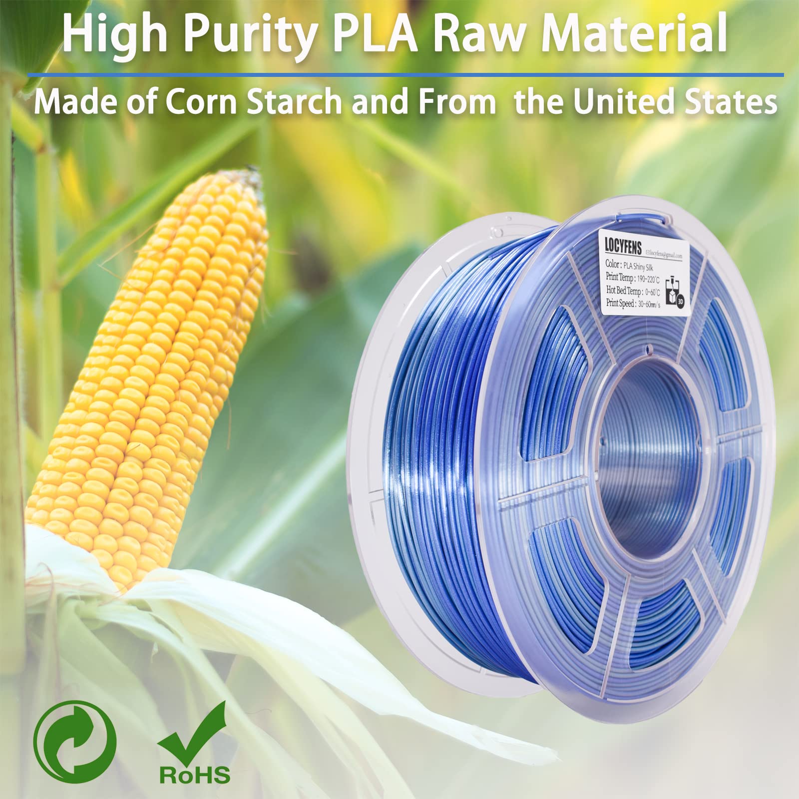 Premium Silk Silver & Shiny Blue PLA 3D Printer Filament 1.75mm ±0.02mm - 1kg/2.2lbs Spool for Smooth 3D Printing - Ideal for Cosplay, DIY Crafts & Home Decor Projects