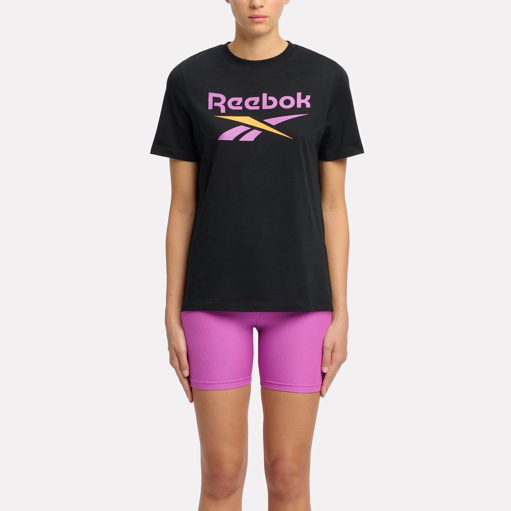 Reebok Identity Big Logo T-Shirt for Men - Black, Purple & Electric Amber - Casual Streetwear & Gym Wear