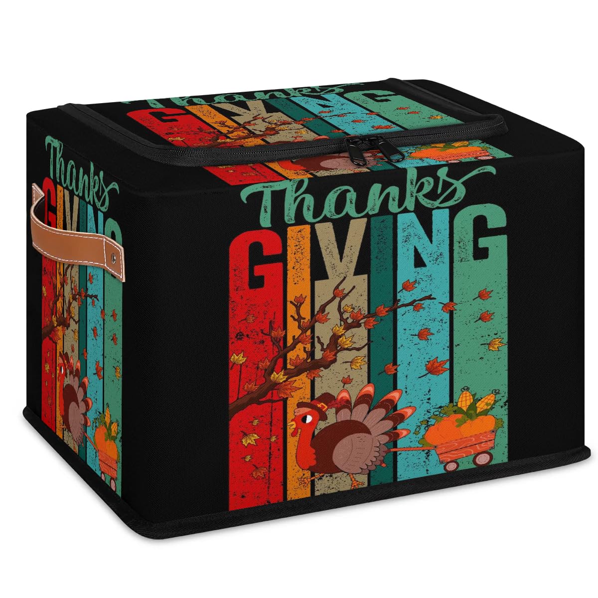 Foldable Fabric Storage Bins with Zipper Lid - Collapsible Storage Baskets for Clothes, Blankets & Toys - Thanksgiving Day Closet Organizer with Handles - Perfect for Home Organization, Seasonal Storage & Holiday Decor